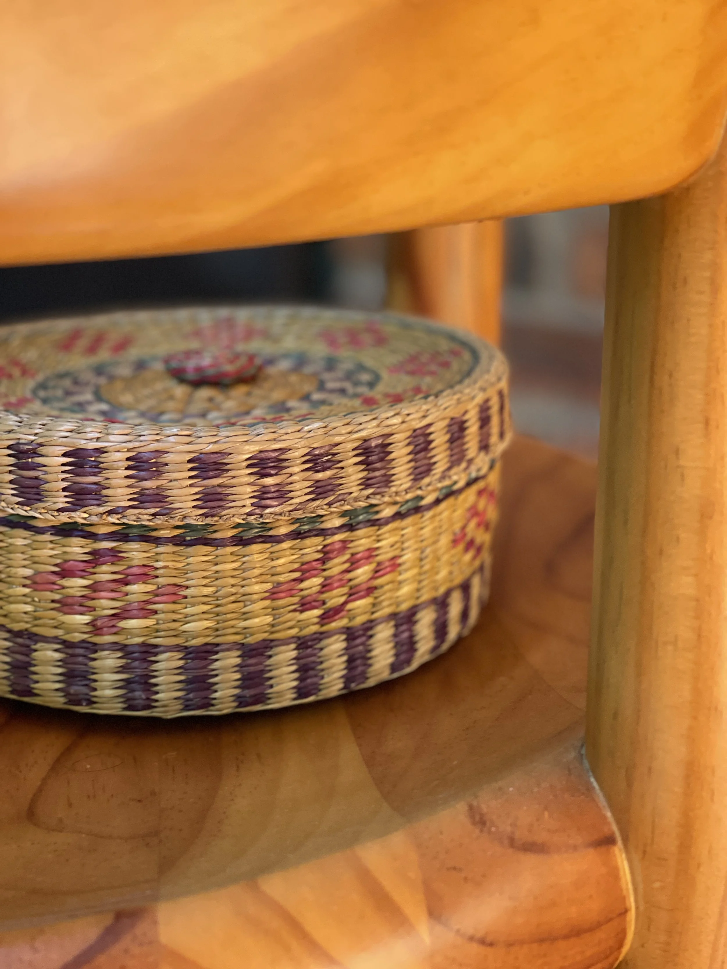 woven lidded folk art basket