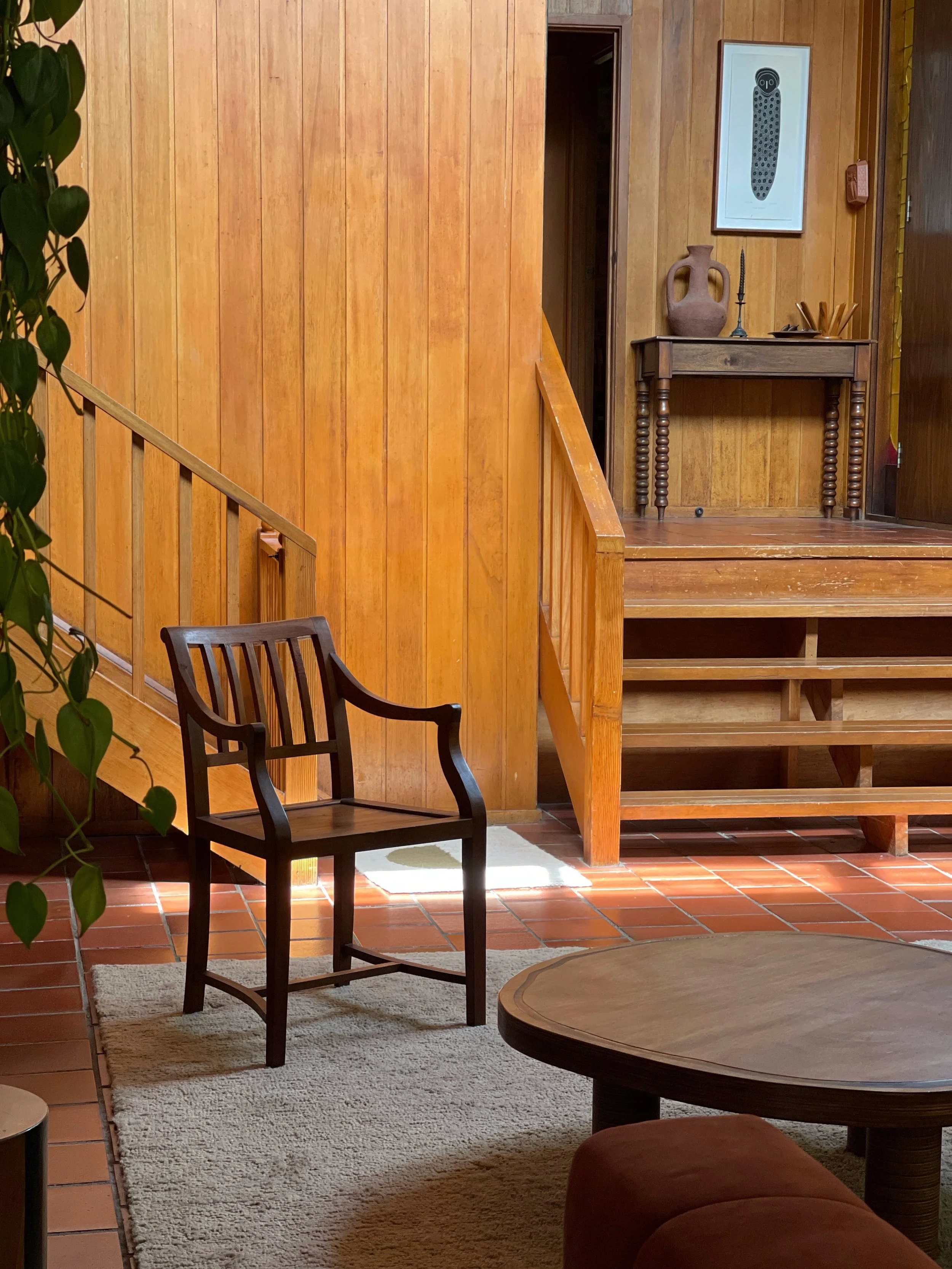 vintage timber arm chairs