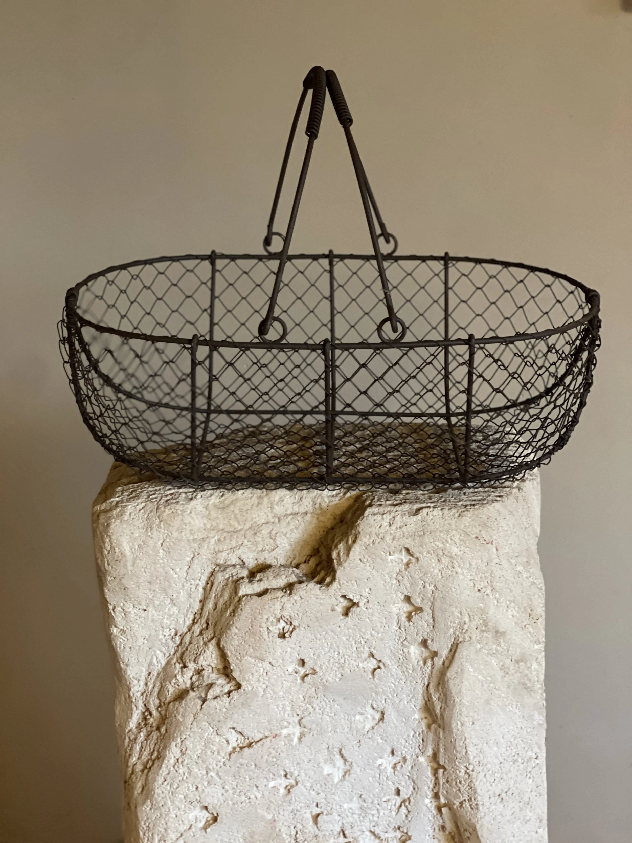 vintage mesh wire basket with coiled handles