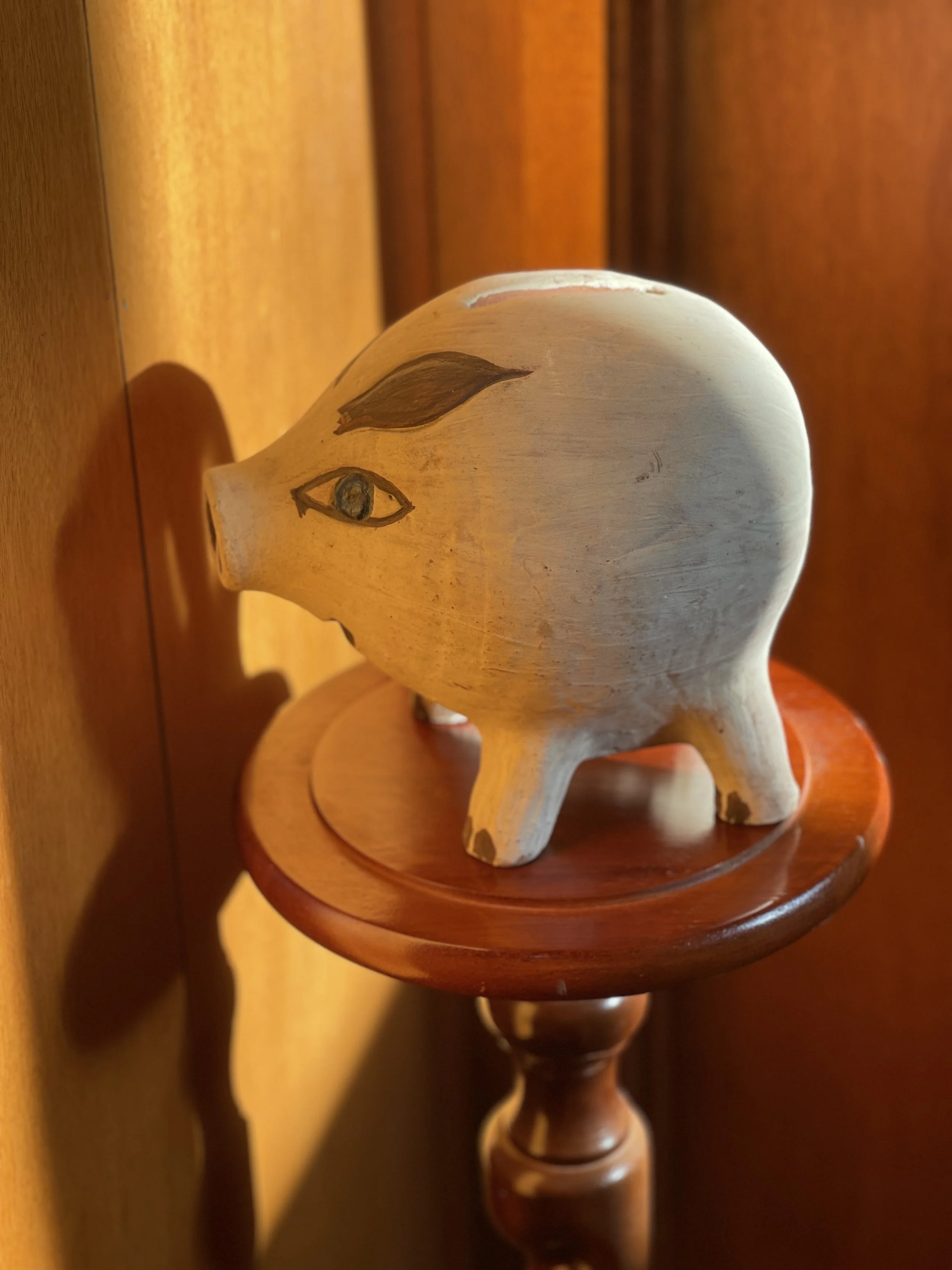 hand-painted folk art ceramic piggy bank