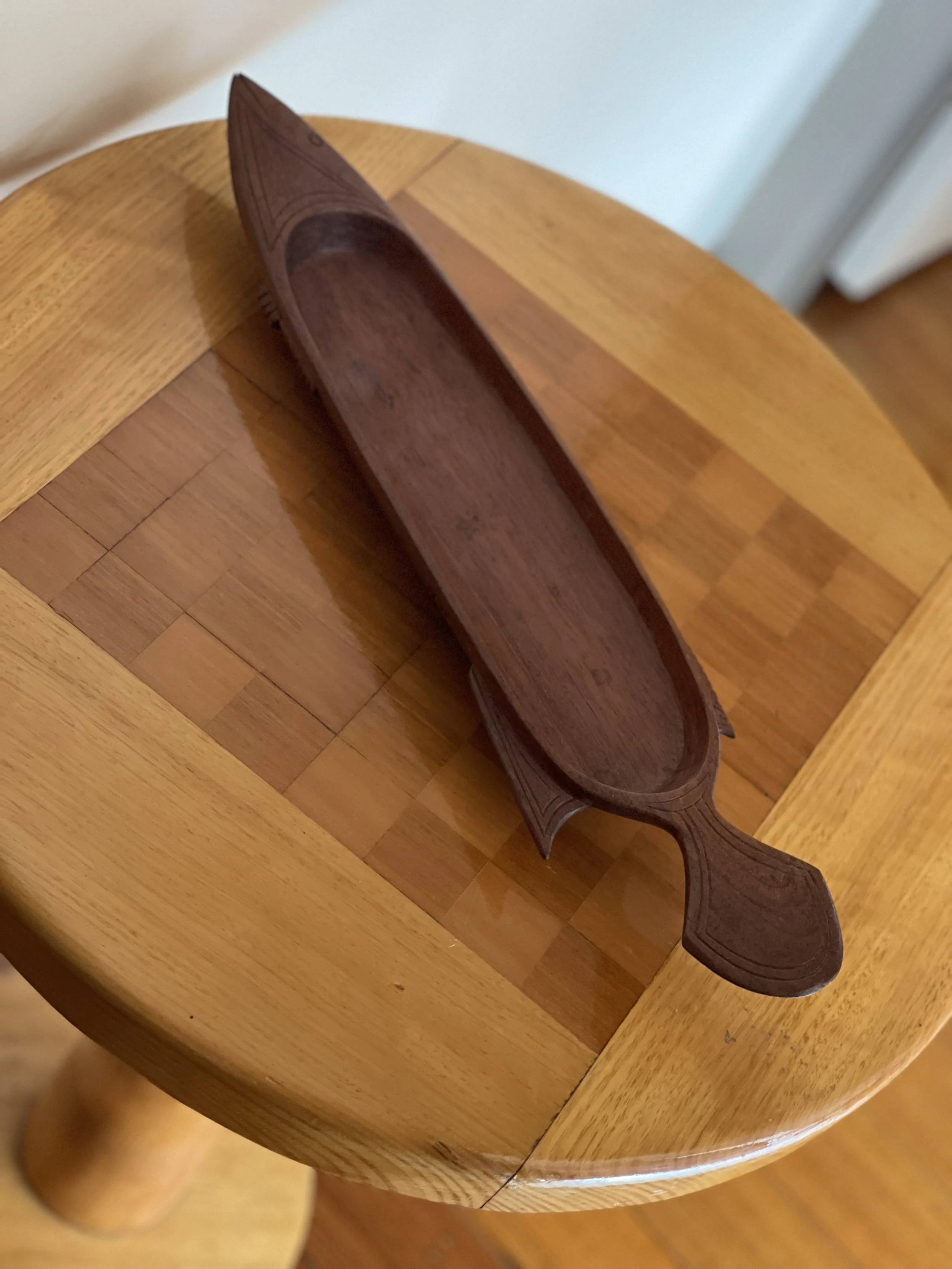 hand-carved timber fish dish