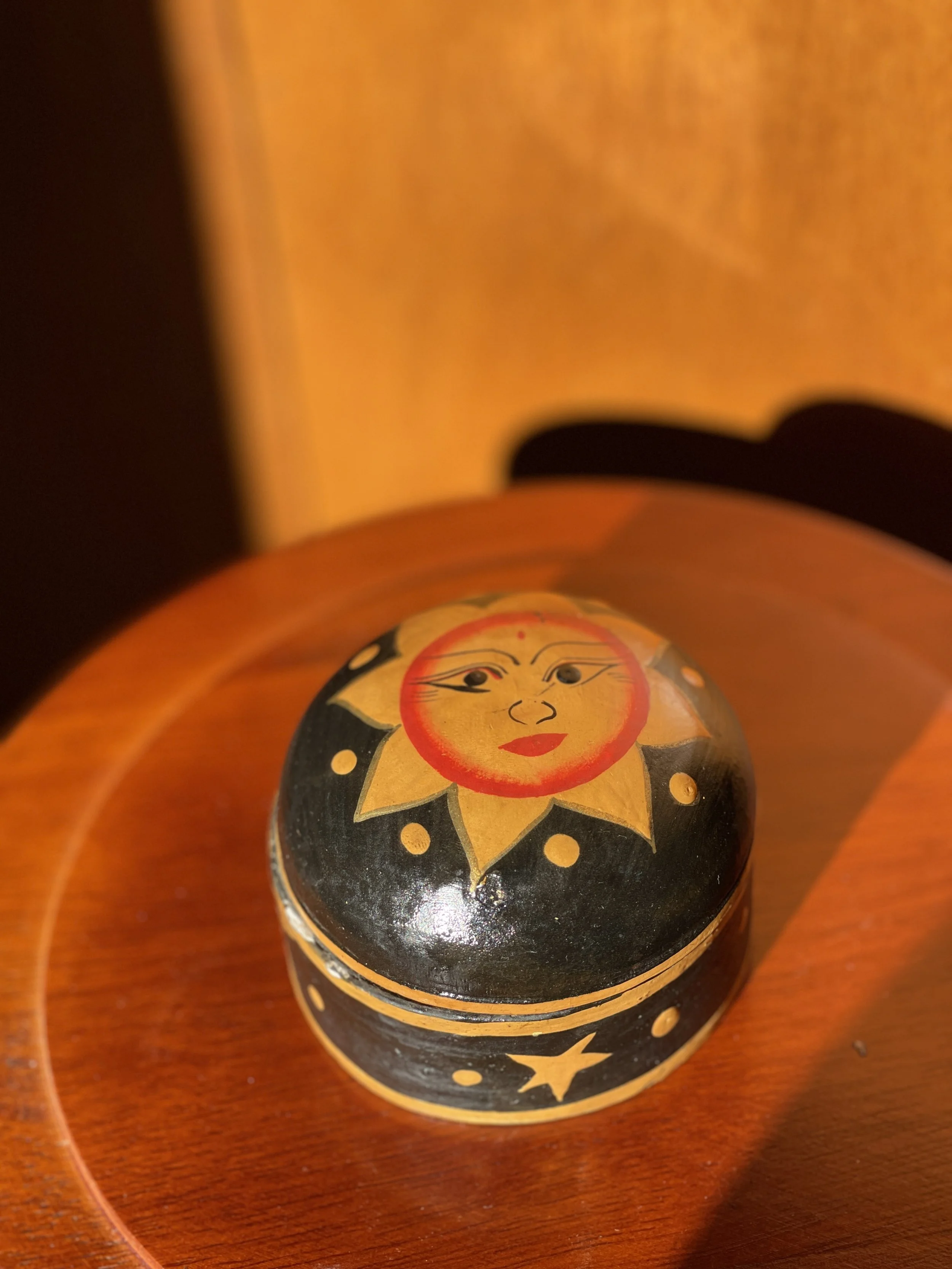 hand-painted wooden sun trinket box
