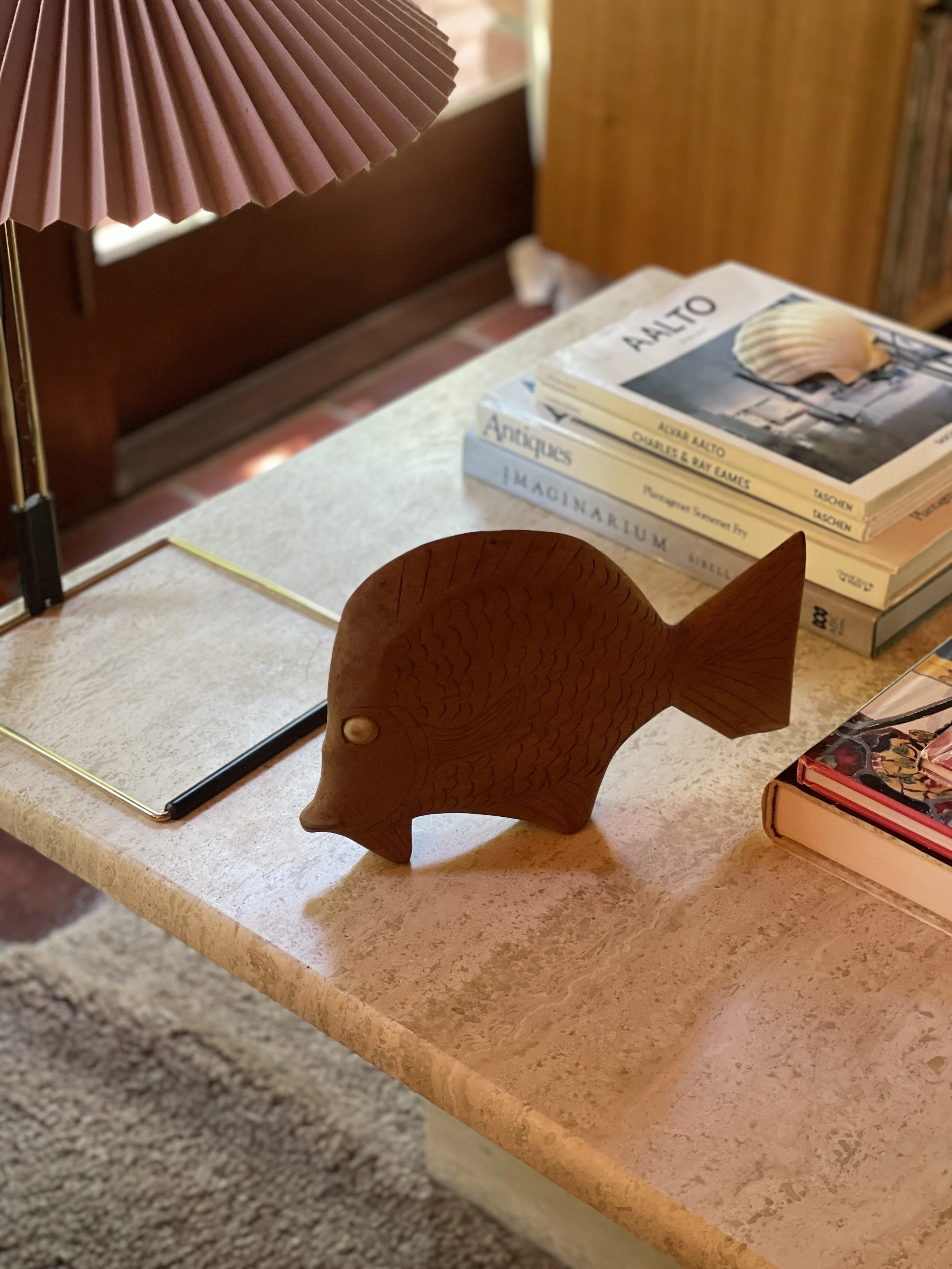 vintage carved timber fish sculpture