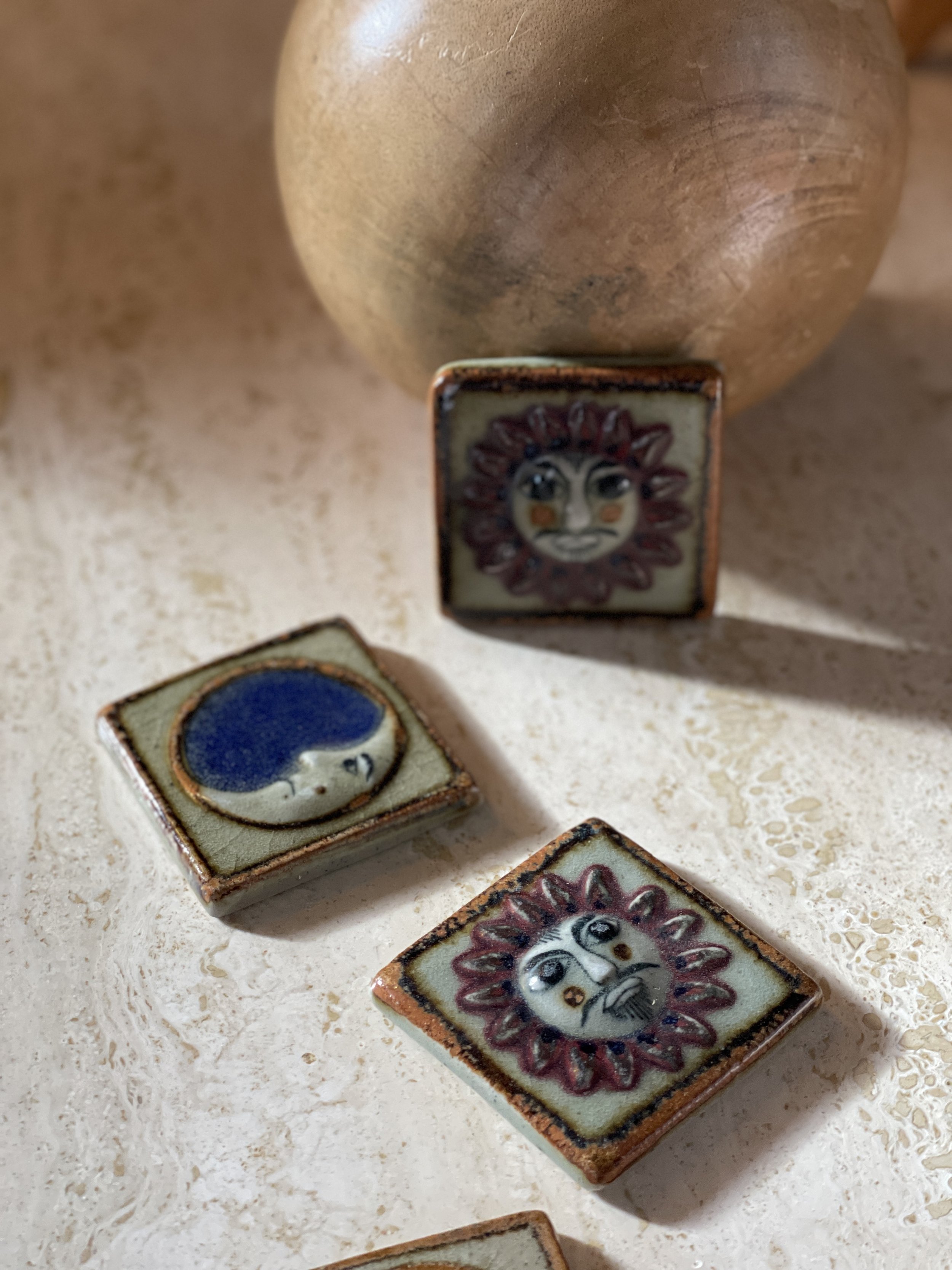 vintage folk art sun and moon tiles