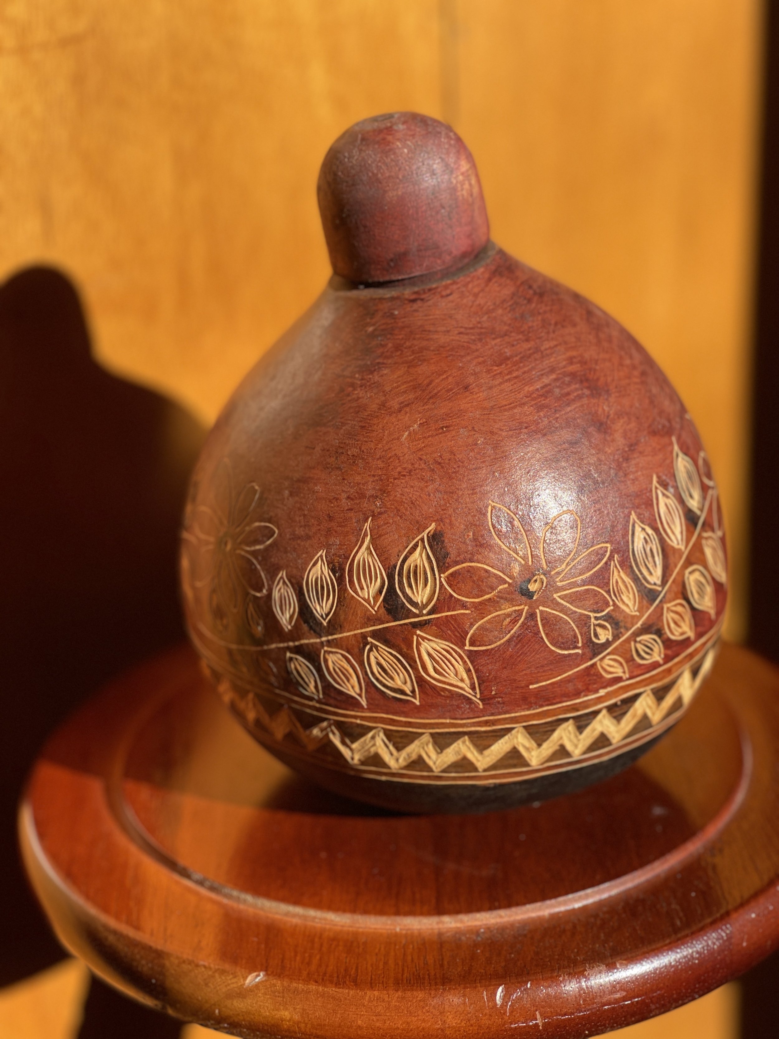 engraved vintage calabash vessel