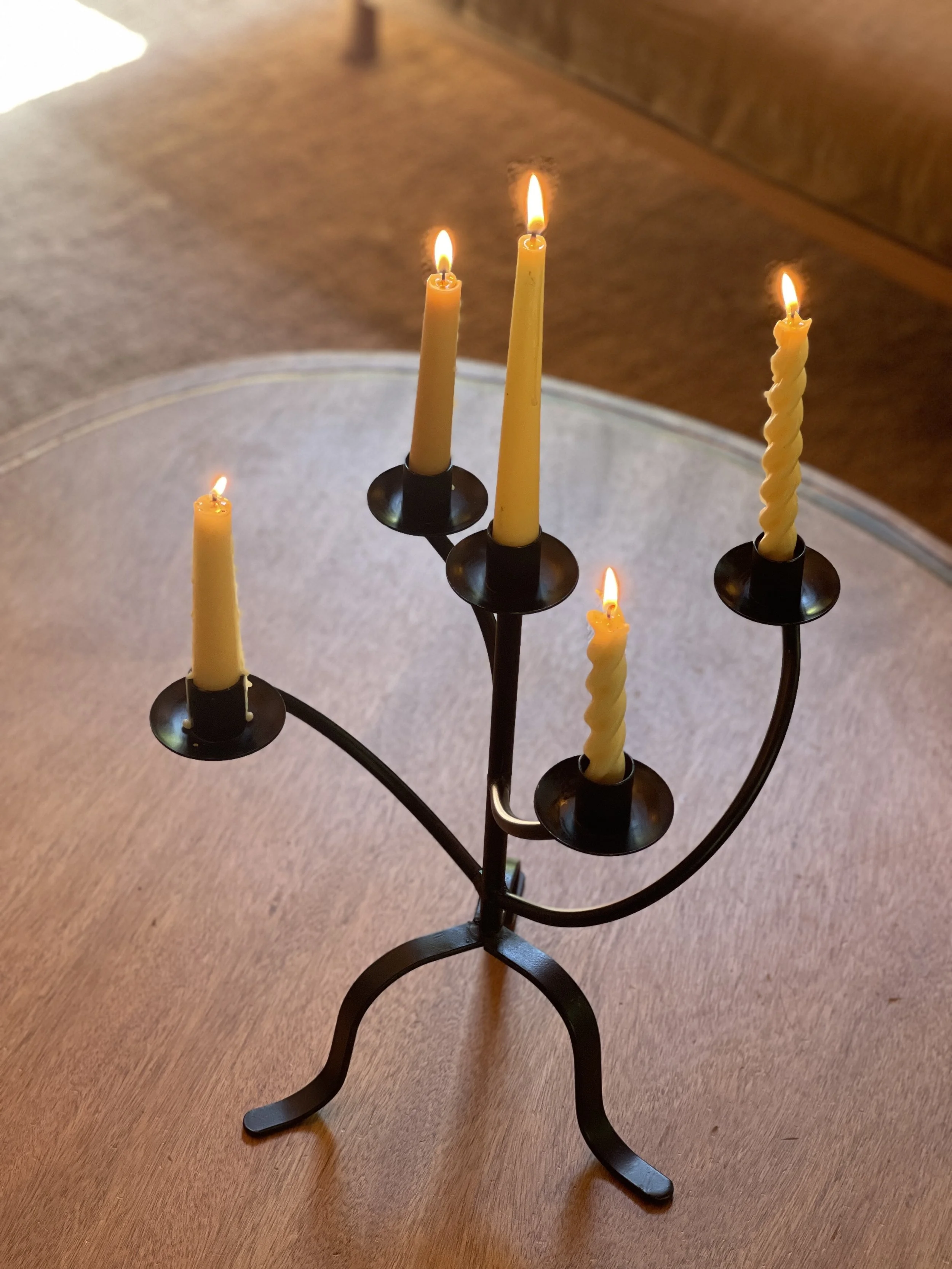 curved wrought iron 5 arm candelabra