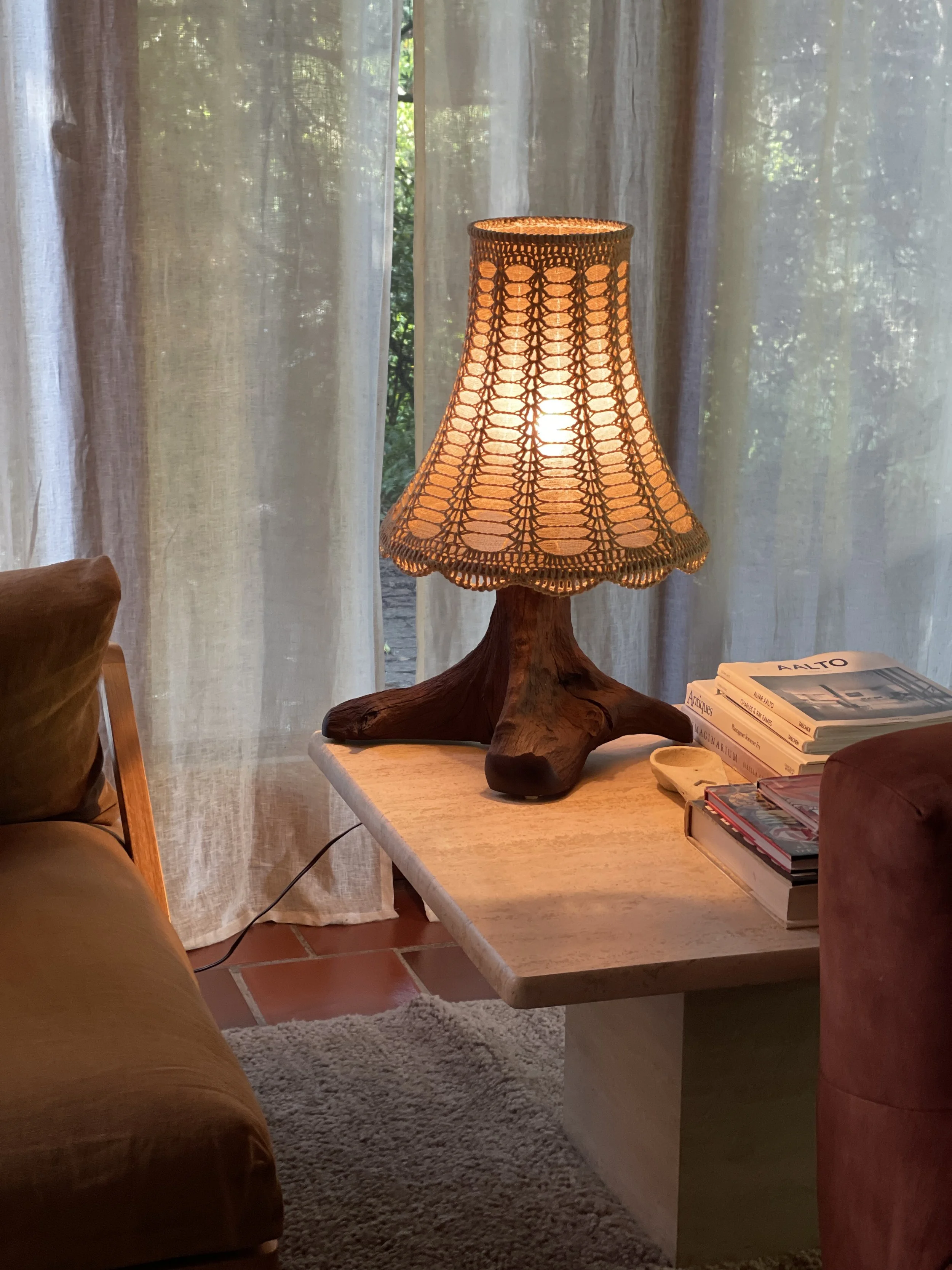 sculptural root-form wood table lamp