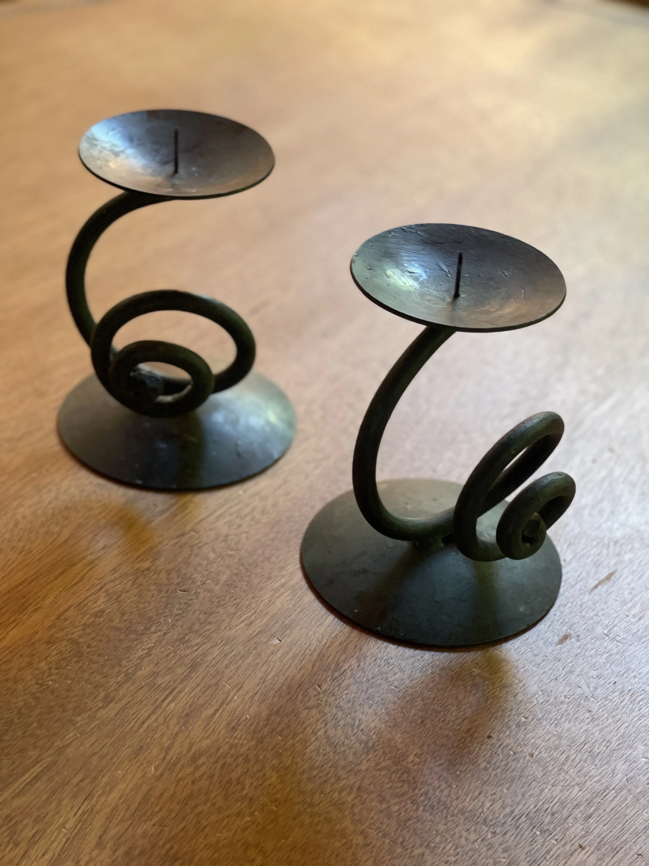 pair of spiral brass candle holders