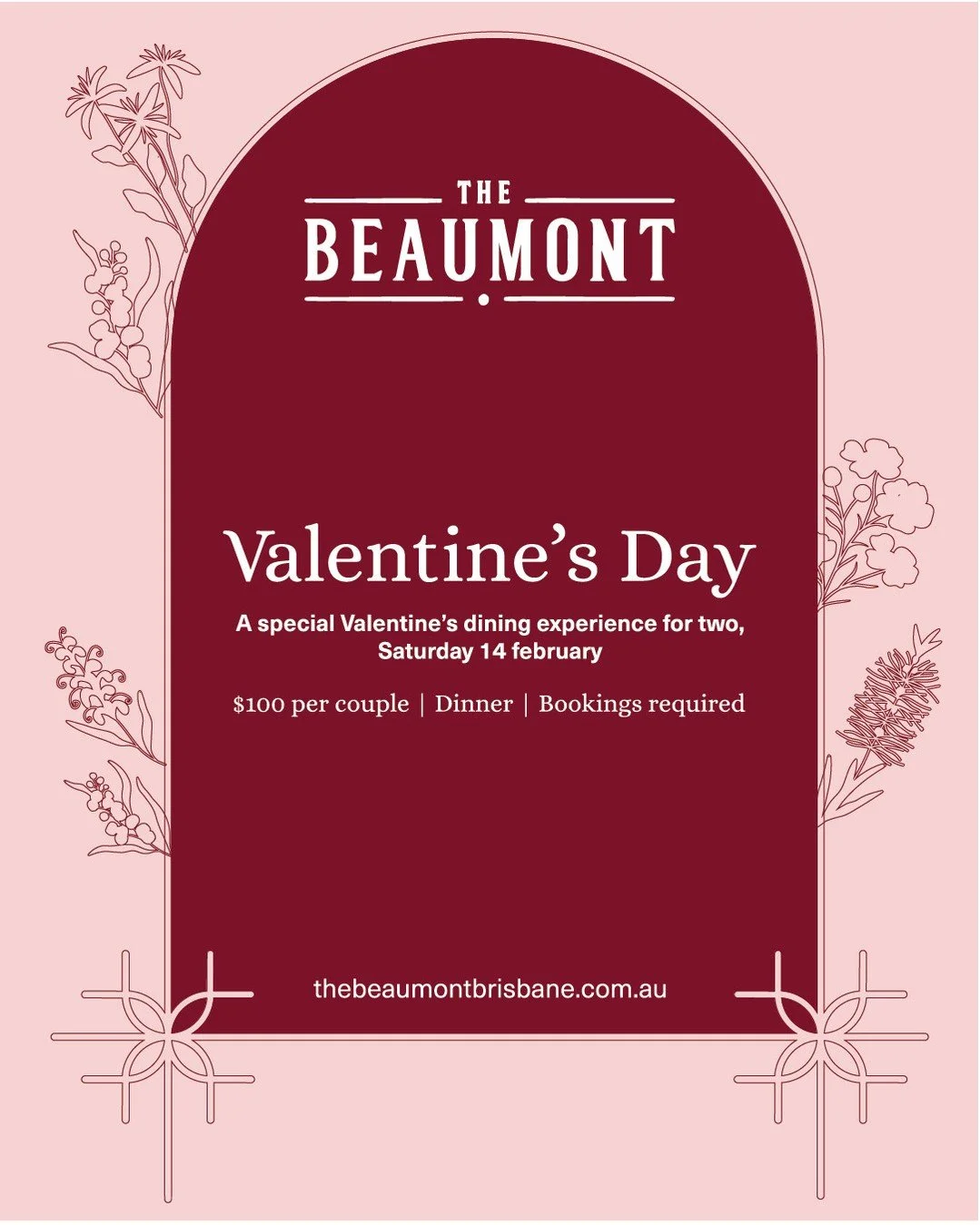 Date night, done properly✨⁠
⁠
Focaccia to start, your choice of grass-fed Angus ribeye, Somerset pork belly or eggplant parmigiana to share + drinks.⁠
⁠
$100 per couple in our warm, intimate setting.⁠
Feb 14 at The Beaumont!⁠
⁠
Book now, link in bio!
