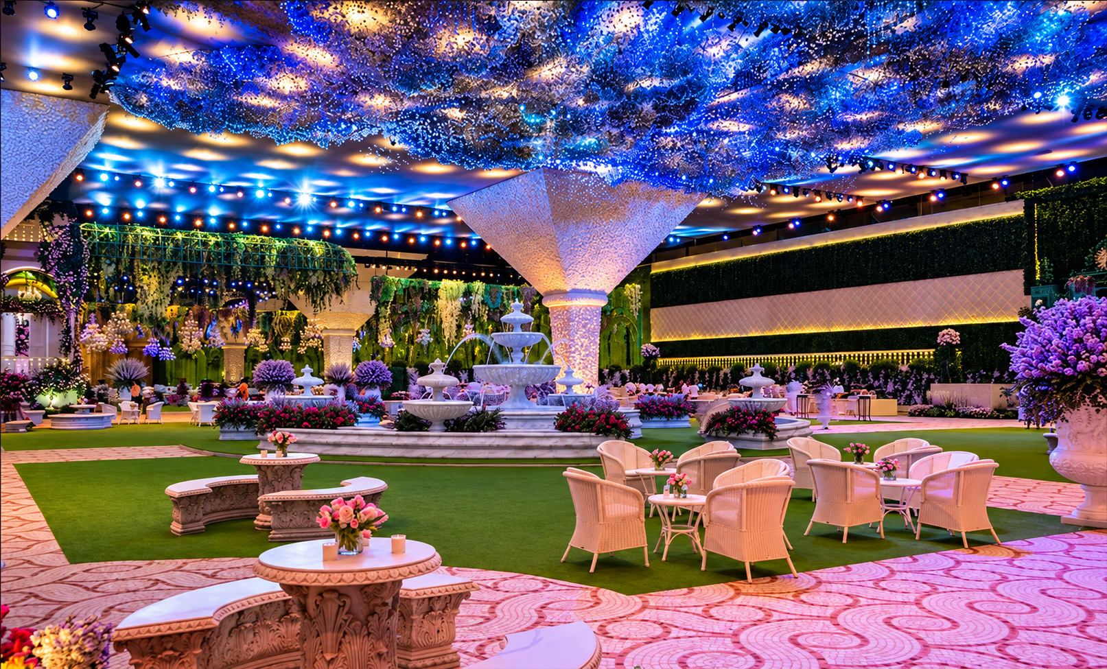 Garden reception under a starry canopy at Jio World Centre