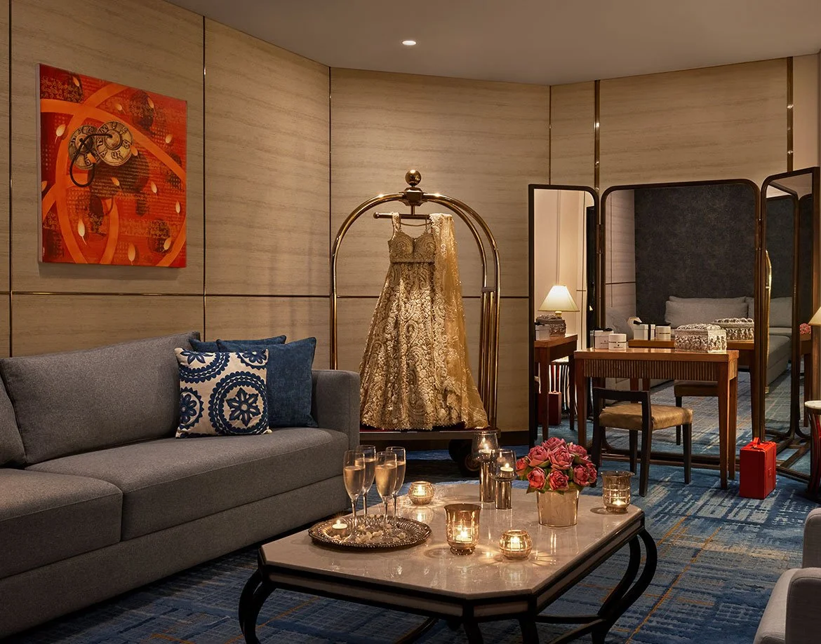 Bridal suite with a lehenga on display at JW Marriott Mumbai Juhu