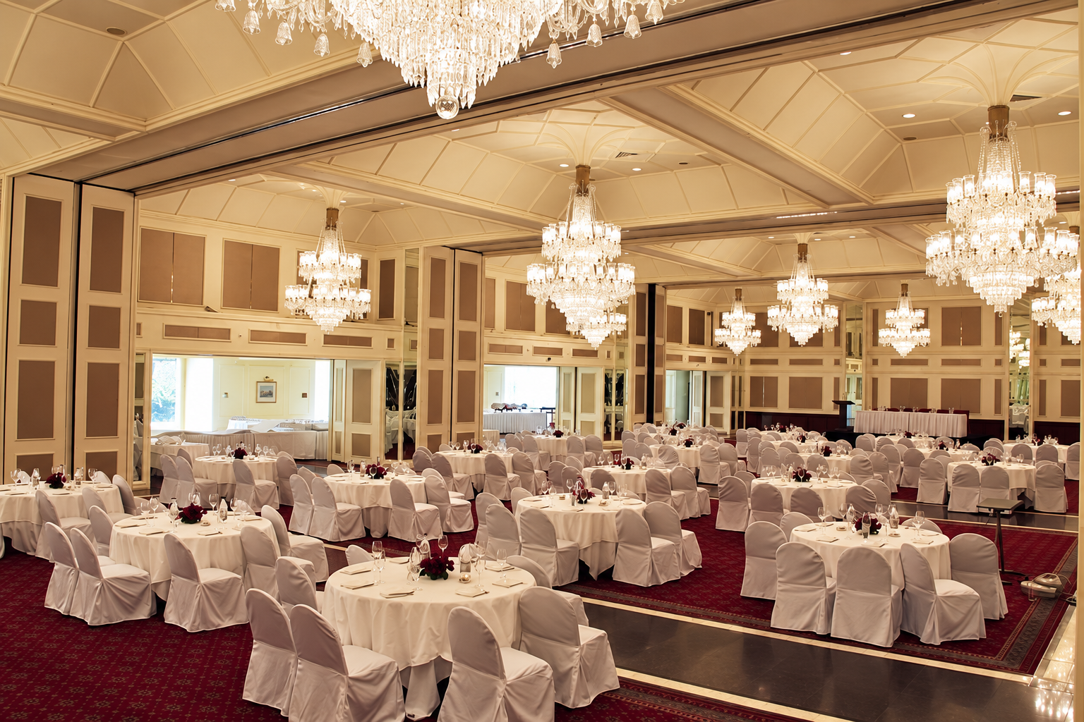 Ballroom with crystal chandeliers at The Oberoi Mumbai