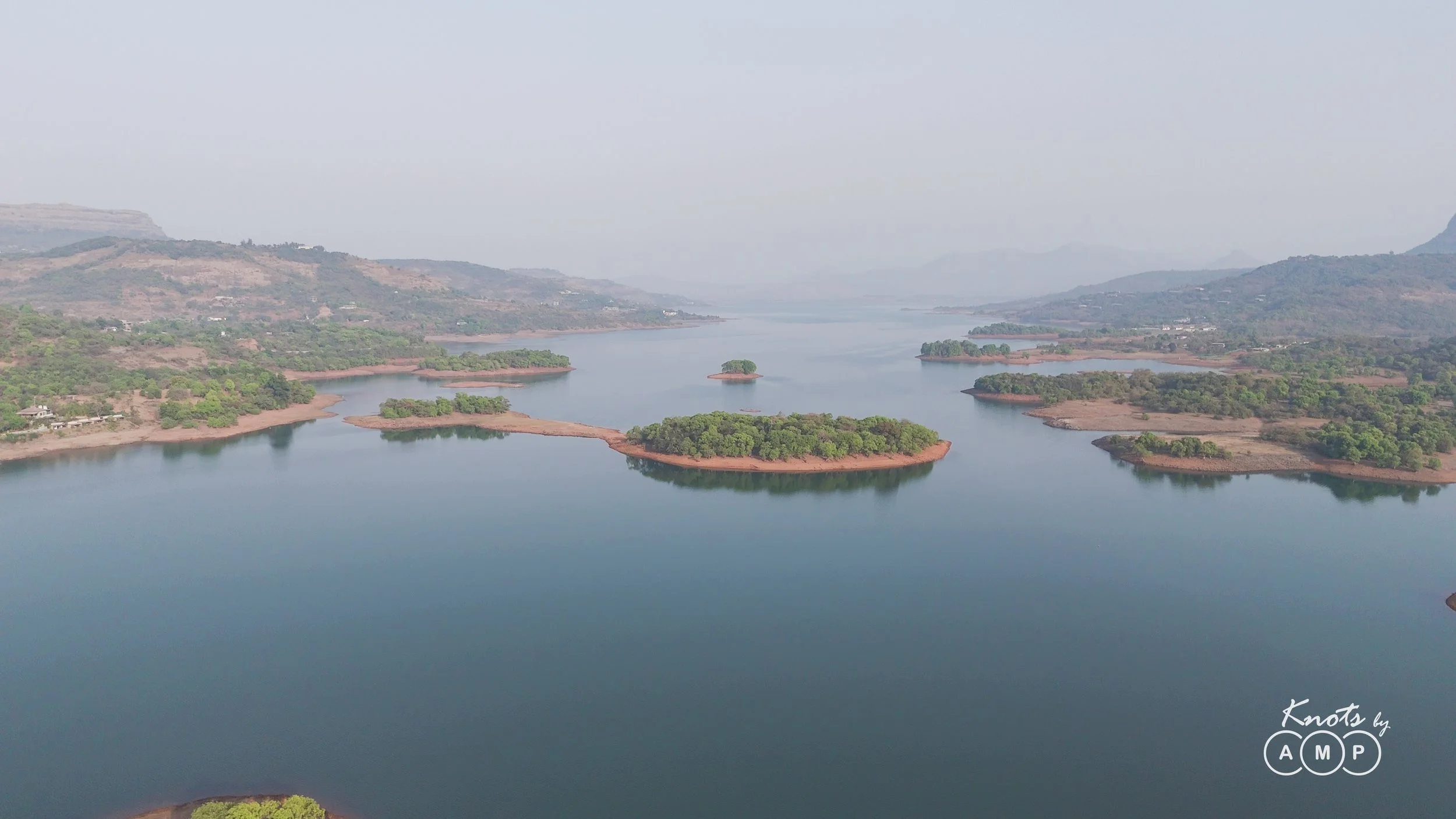 Islands in Pawna Lake seen from the hills near Zostel Plus Lonavala