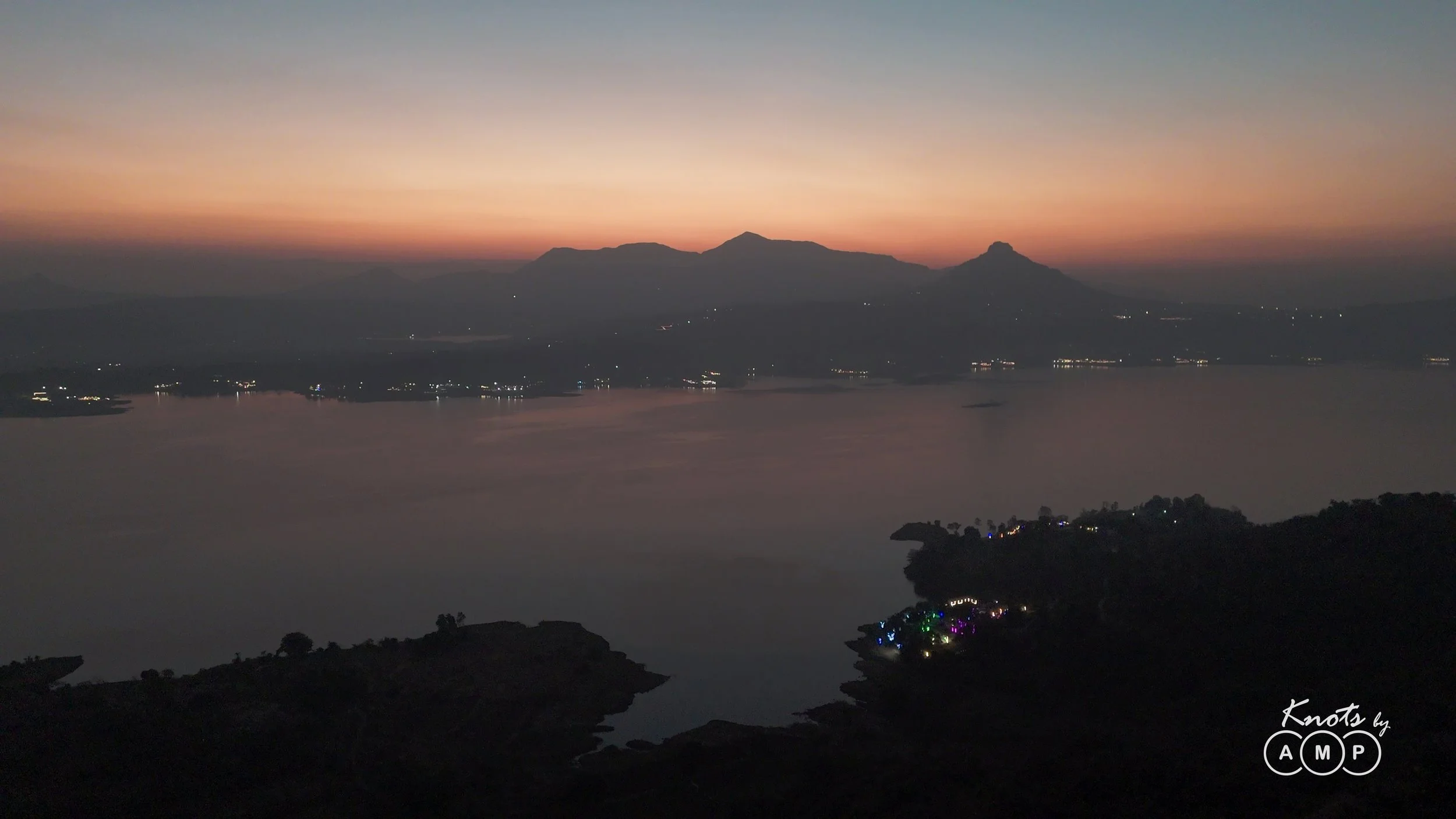 Dusk over the lake and hills near Club Mahindra Tungi, Lonavala