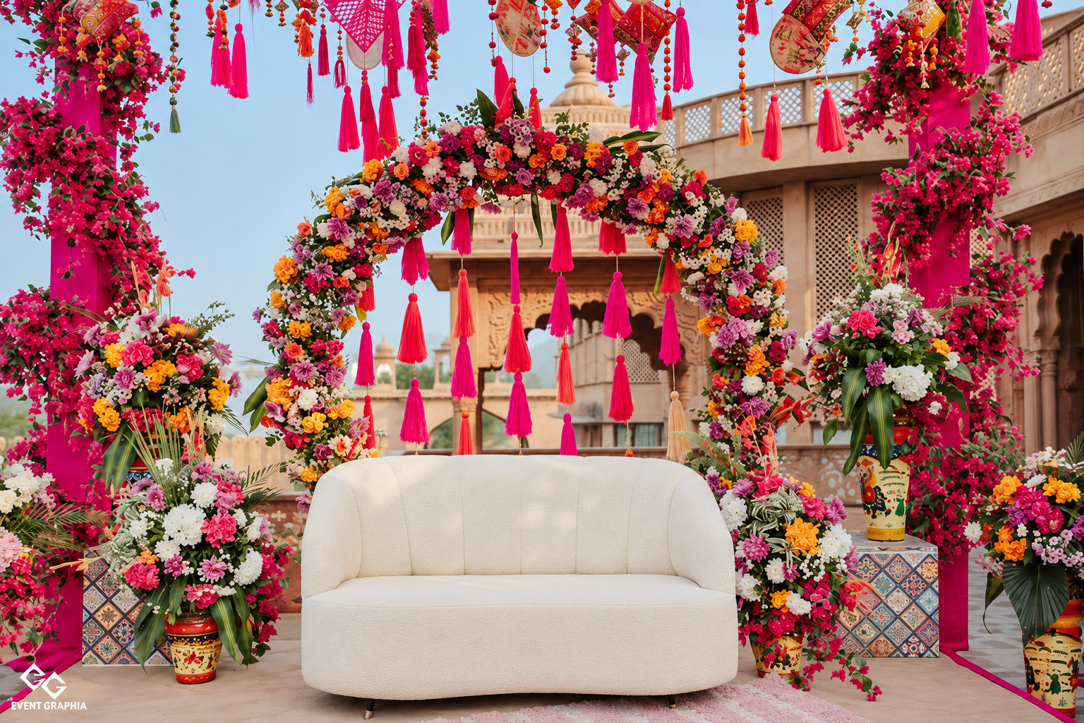 Elegant wedding décor with pink tassels.png