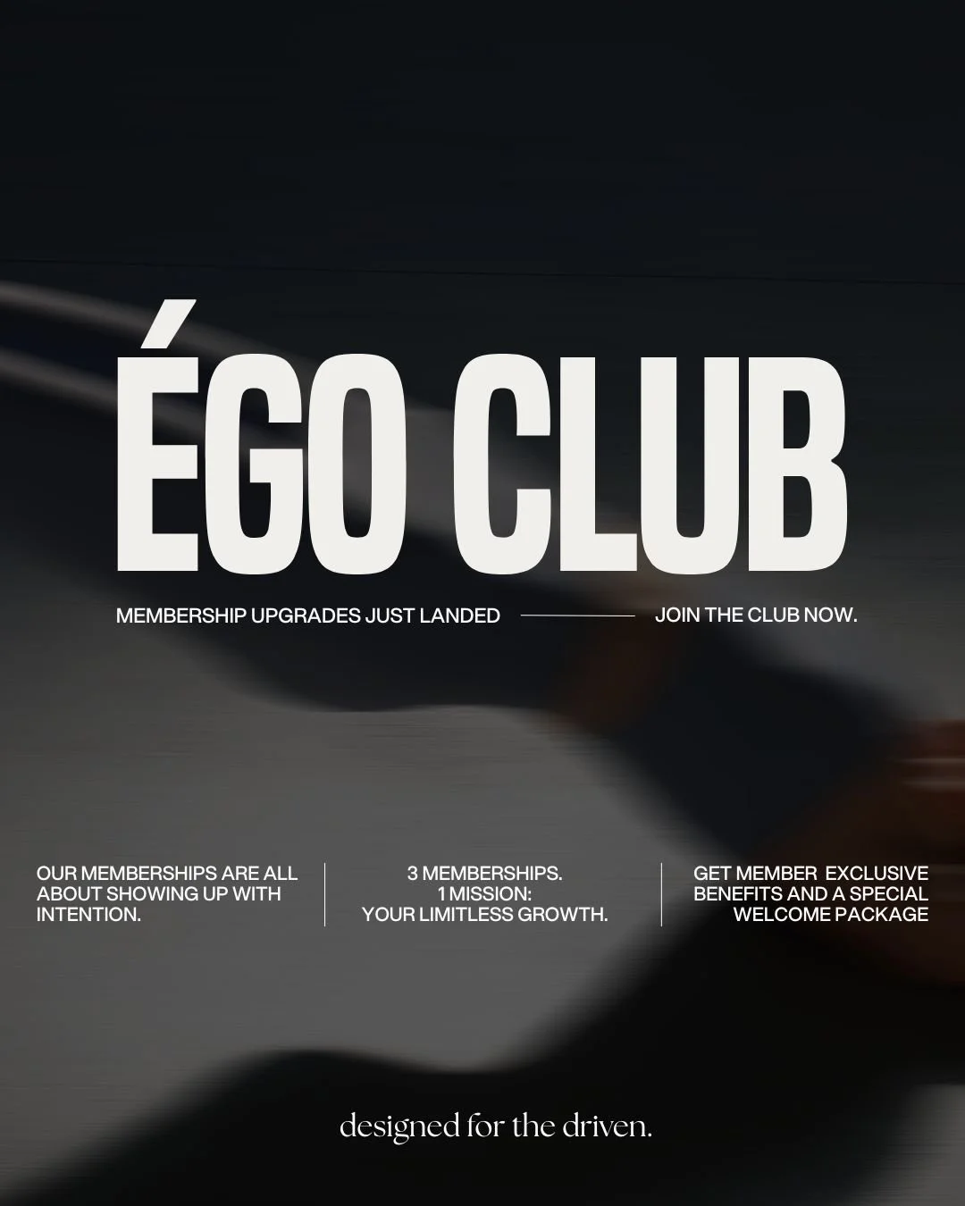 If &eacute;go already feels like your place,
the Club is the natural next step.

New memberships just landed &mdash; called &Eacute;GO CLUB.
Three options built around flexibility and intention.

Member access goes beyond classes &mdash;
priority boo