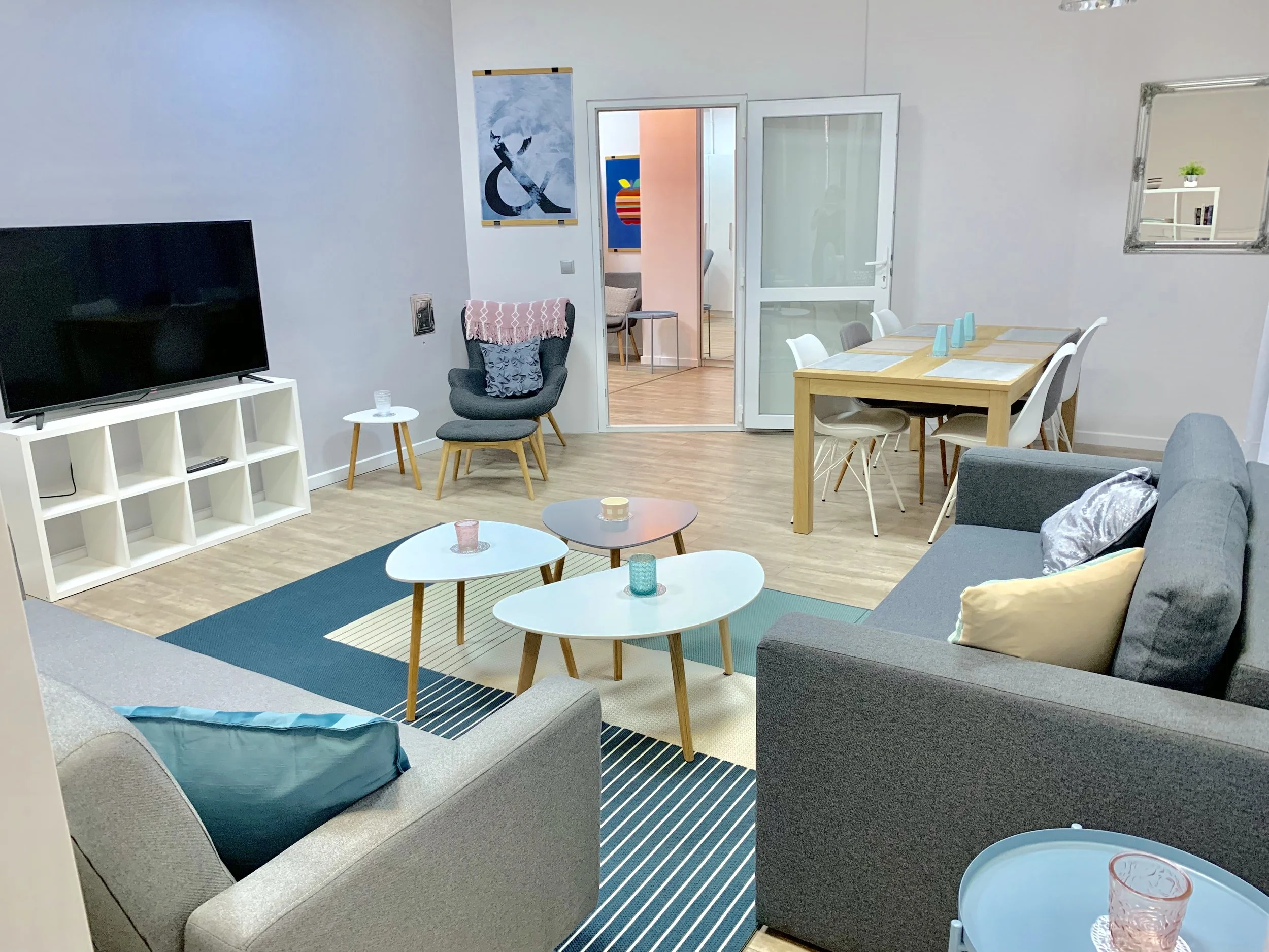 living room and dining area