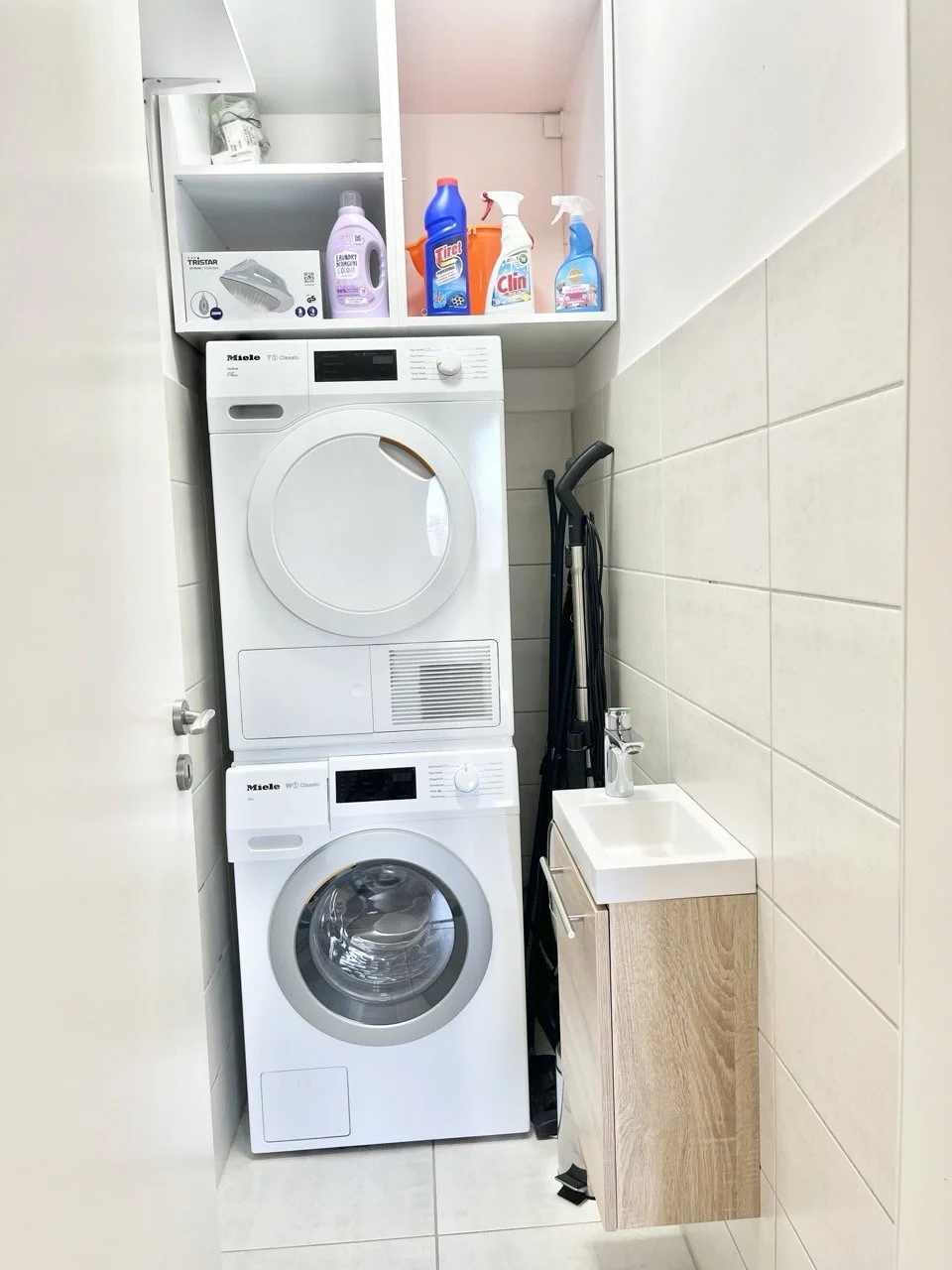Miele Washer & Dryer with Sink in Laundry Room