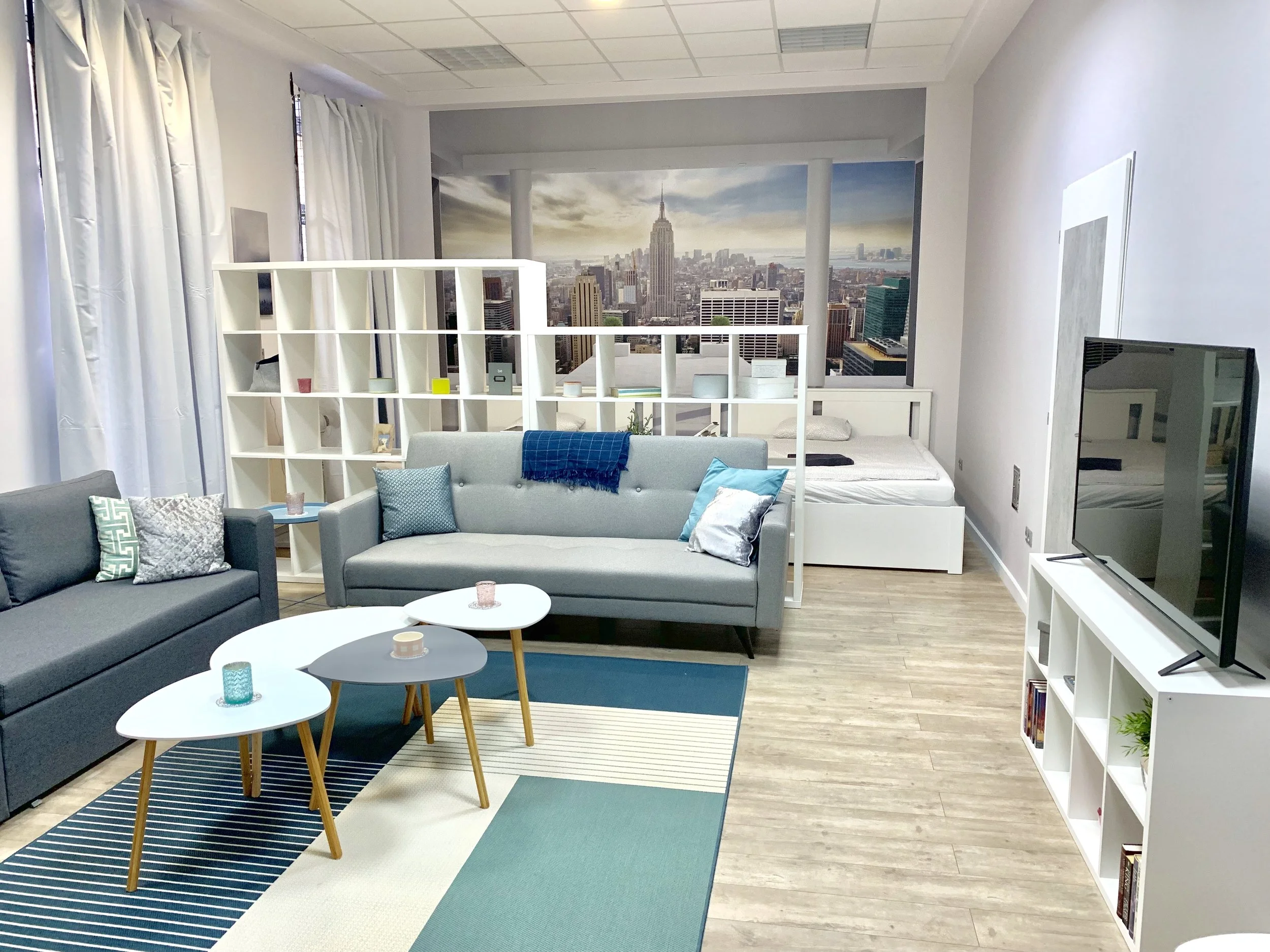 living room with sofa and tv