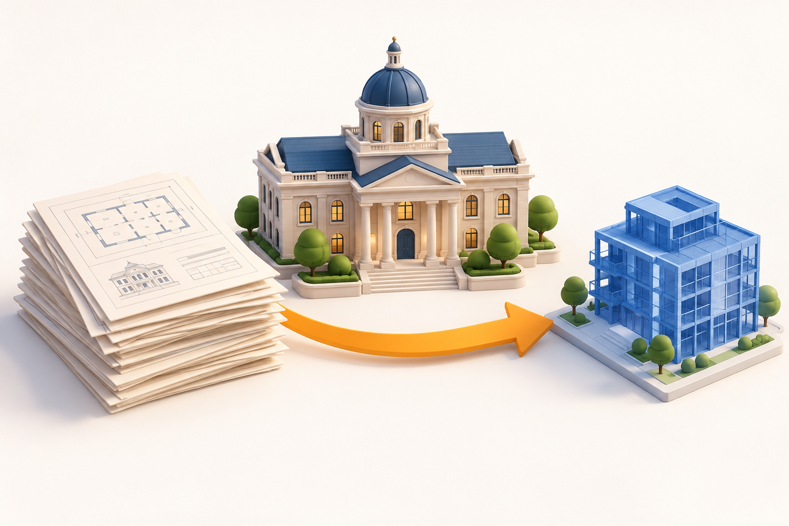 Original 16 October 2026 clay-style conceptual illustration: Permitting policy. Not a product screenshot or certified project model.