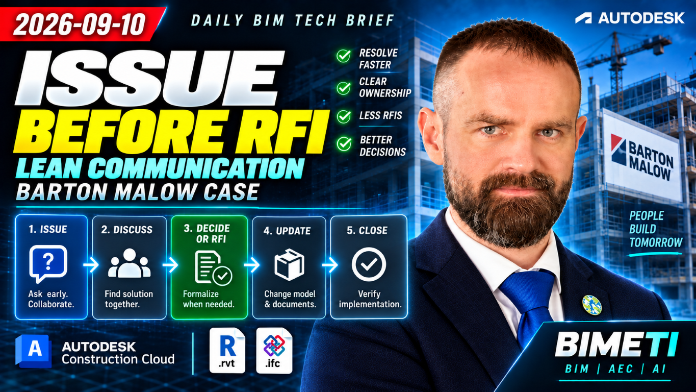 Original BIMETI news thumbnail dated 10 September 2026: issue before RFI, faster BIM decisions.