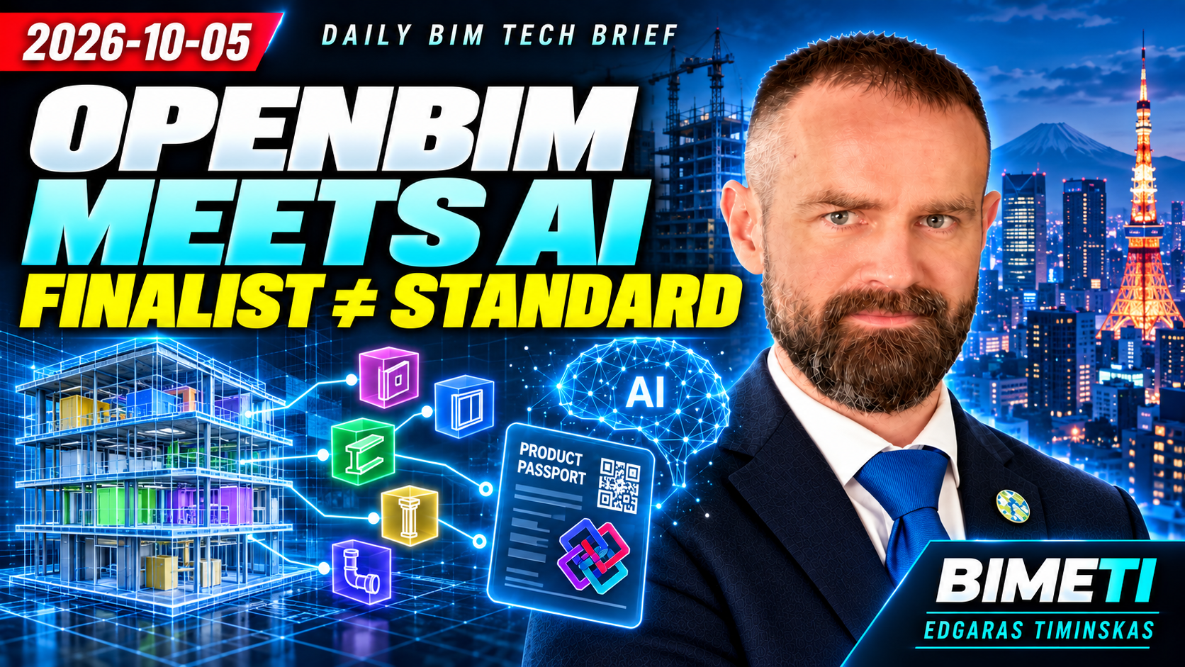 Original BIMETI Daily BIM Tech Brief thumbnail for 5 October 2026: openBIM meets AI, a finalist is not a standard.