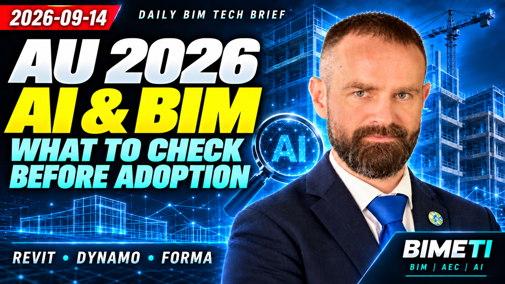 Original BIMETI news thumbnail dated 14 September 2026: Autodesk University, AI and BIM adoption.