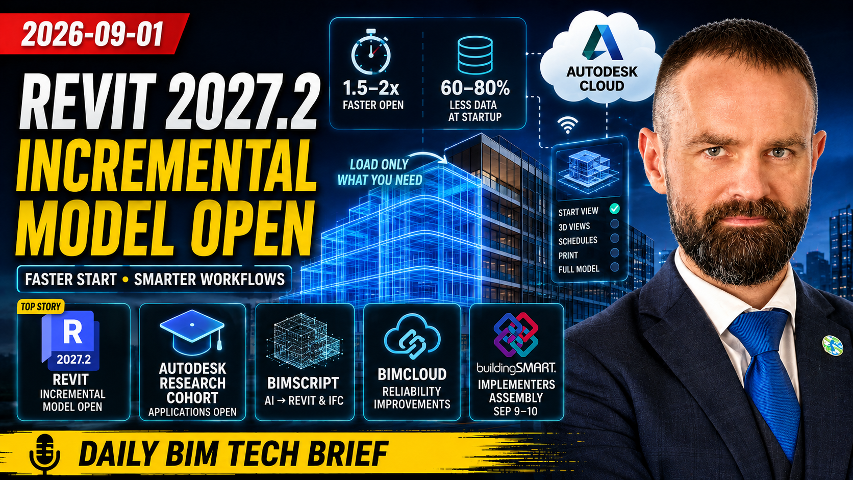 Original BIMETI news thumbnail dated 1 September 2026: incremental model opening and BIM workflows.