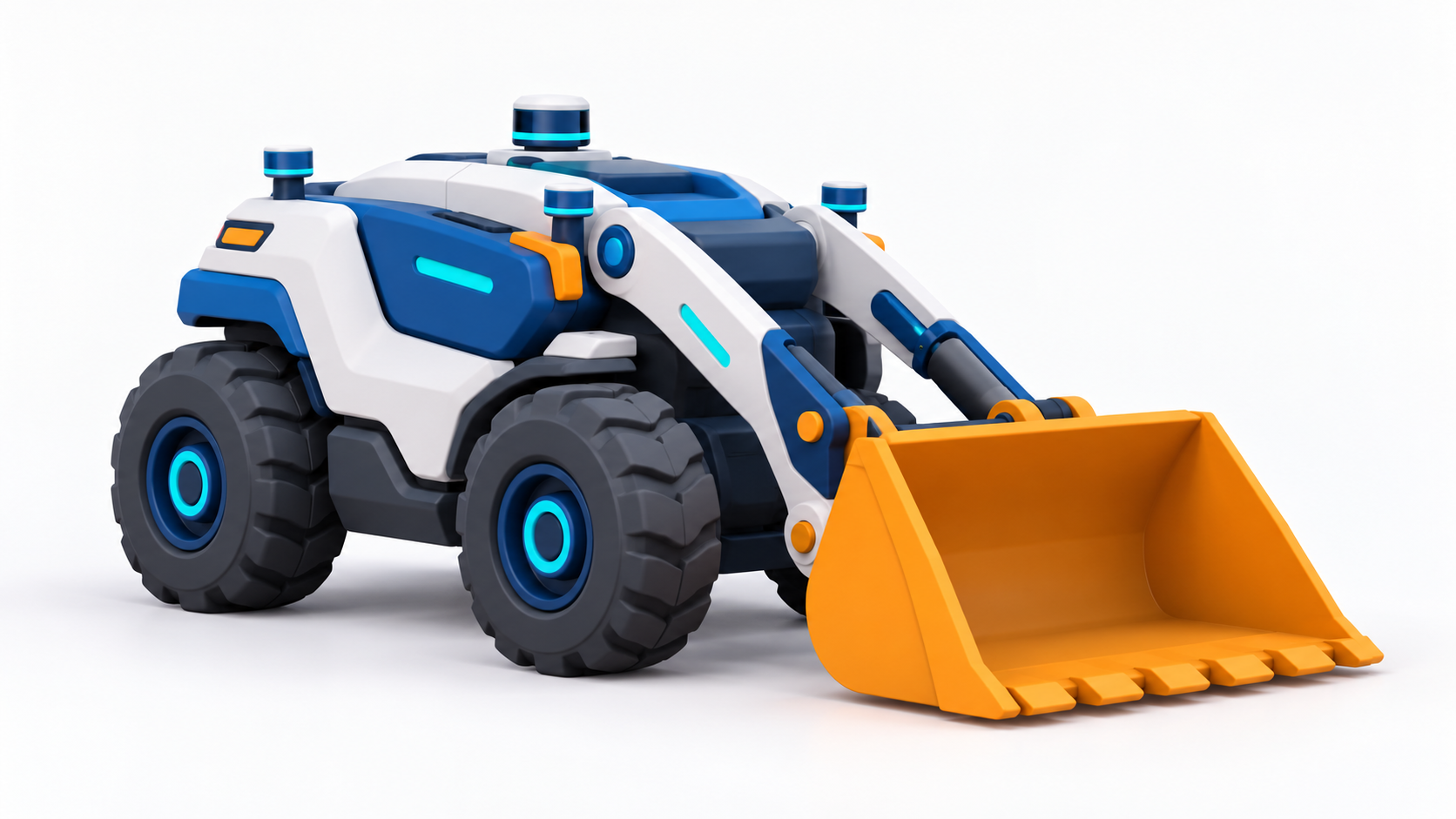 Original AI-generated clay artwork for 20 October 2026: a cabless autonomous loader concept with sensors; conceptual illustration of RogueX3, not a product photograph or availability claim.