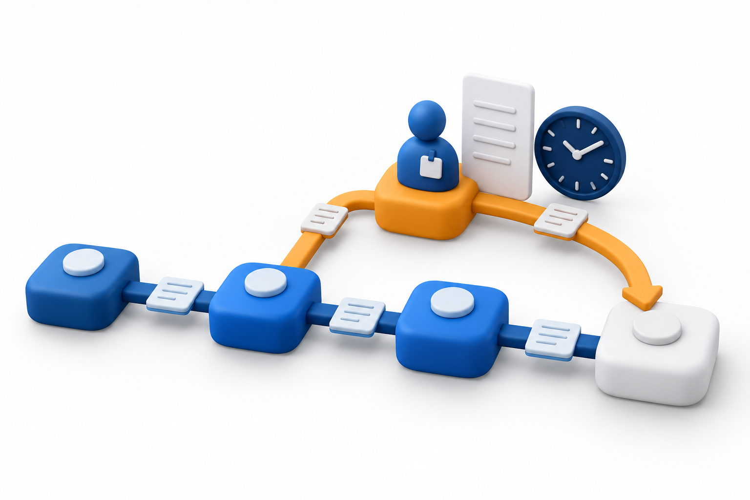 Original 10 October 2026 clay-style conceptual illustration: Procore Workflows: accountable overrides and beta features. Not a product screenshot or verified project model.