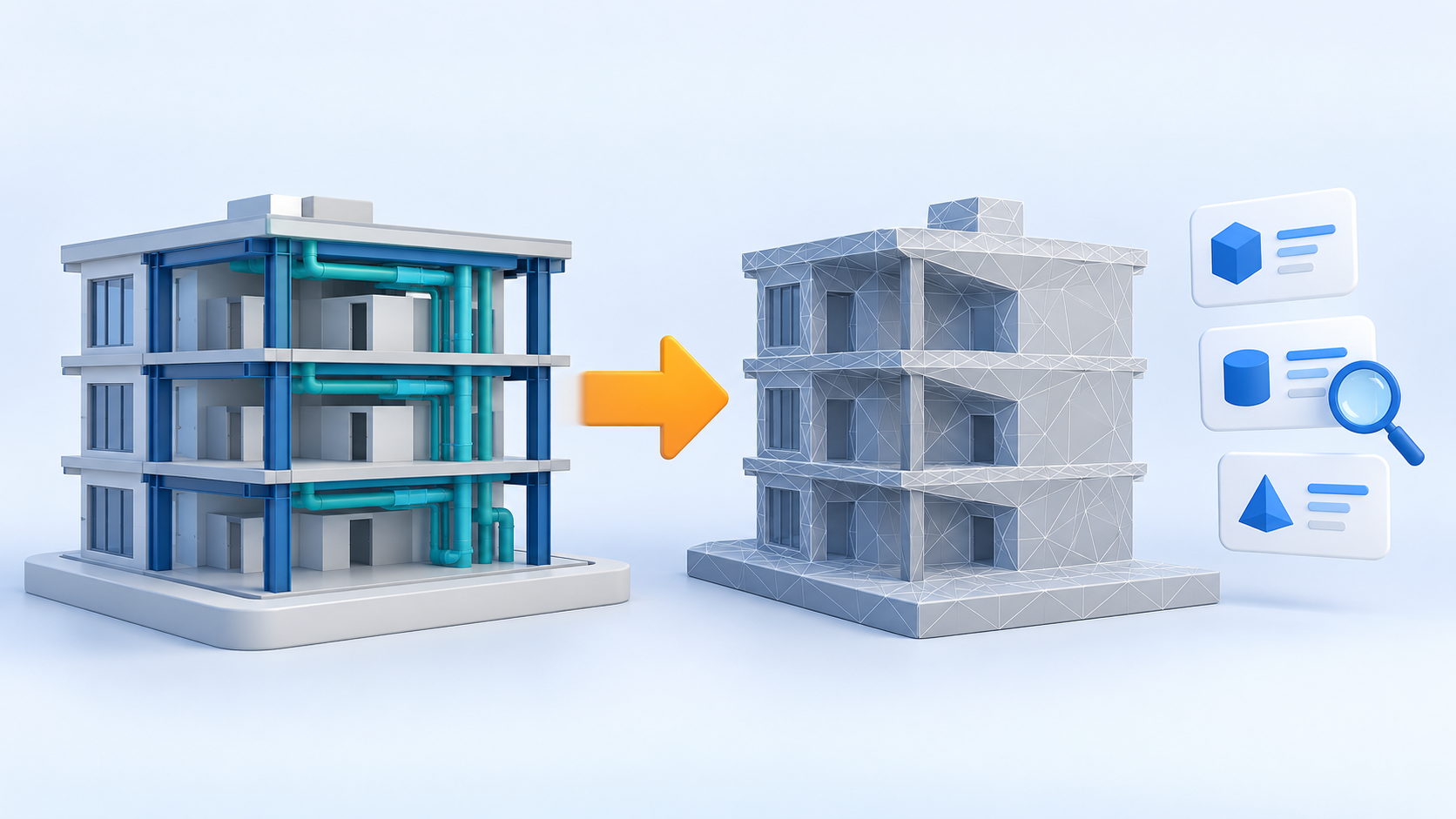 Conceptual clay model and mesh exchange illustrating why imported geometry and information need acceptance checks.