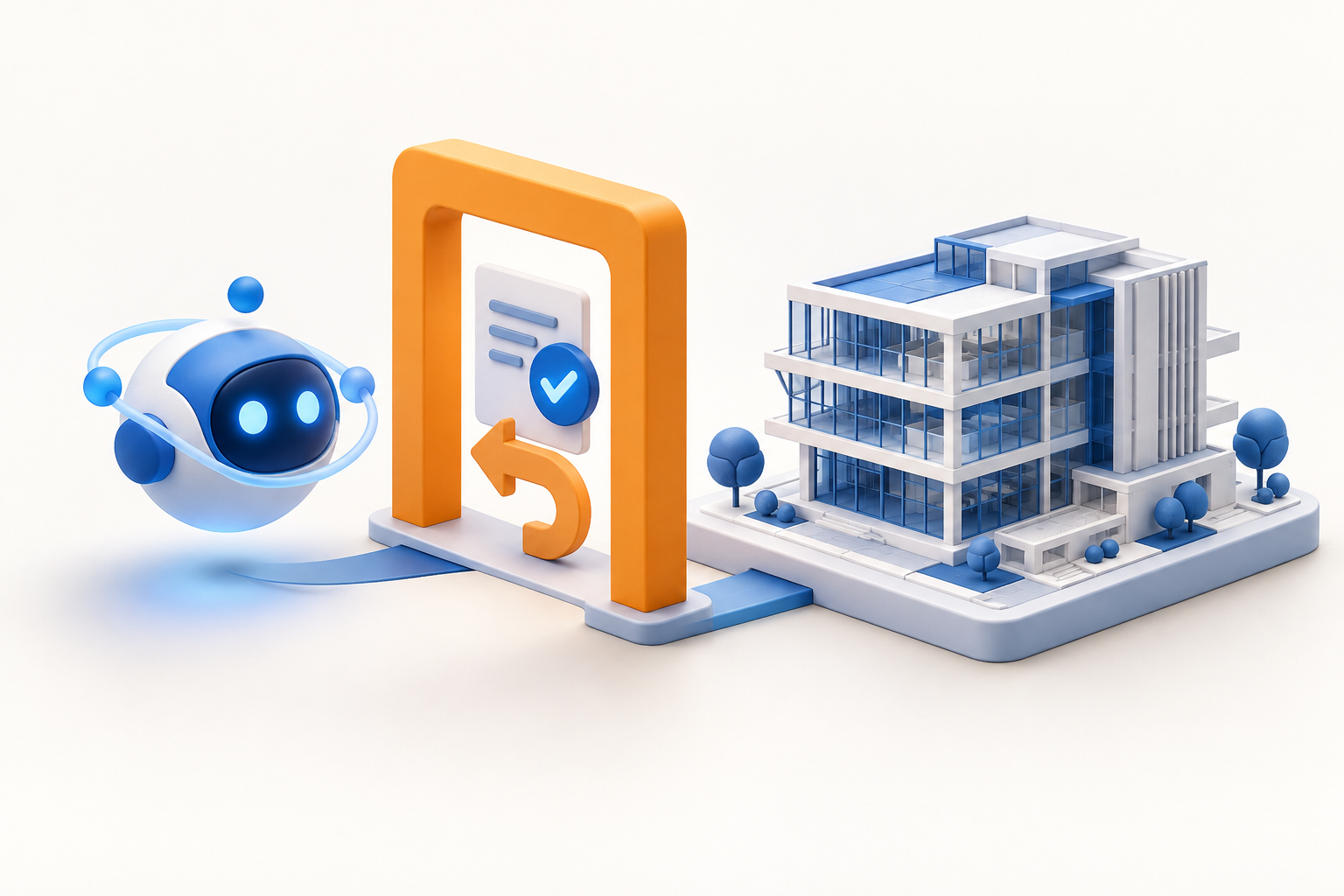 Original 16 October 2026 clay-style conceptual illustration: Agentic BIM controls. Not a product screenshot or certified project model.