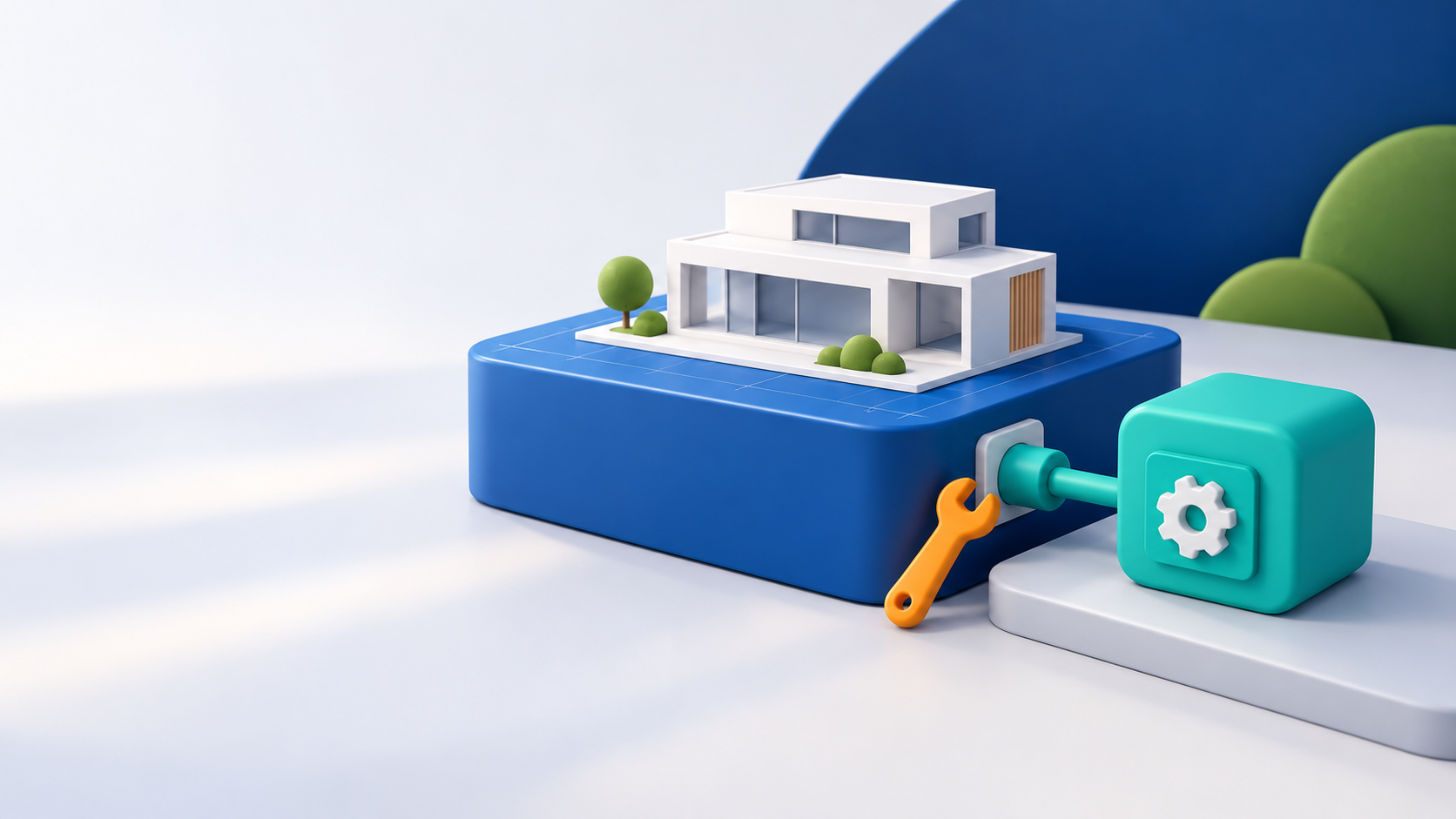 Conceptual clay illustration of a plugin installation repair beside a building model, distinguishing installation from project acceptance.