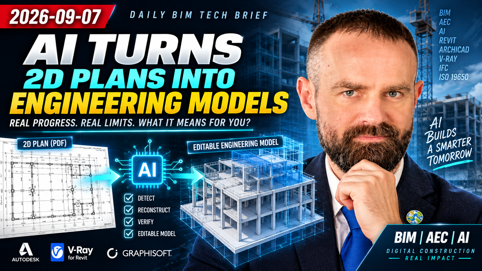 Original BIMETI news thumbnail dated 7 September 2026: AI plans, engineering models and safe BIM agents.