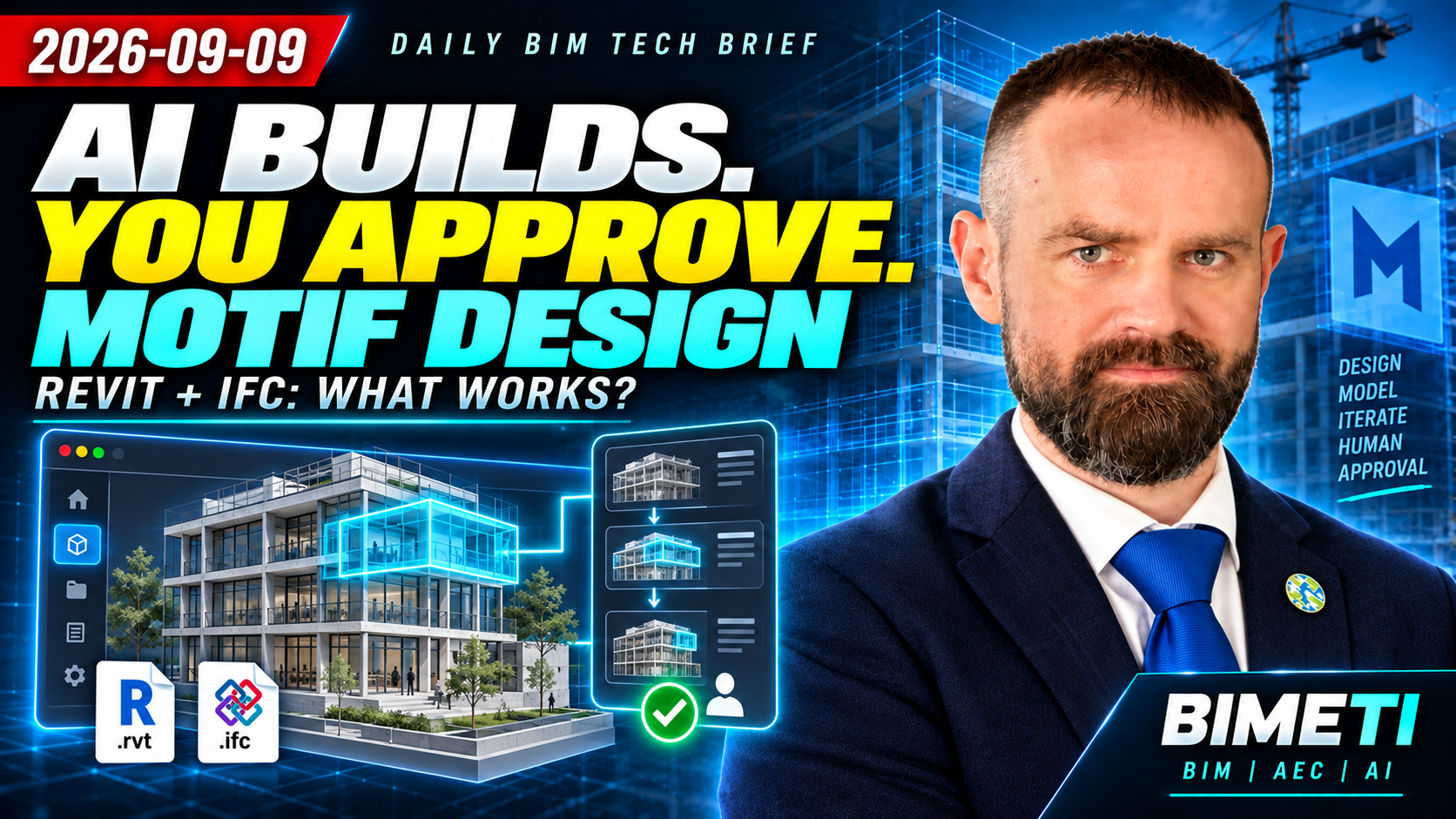 Original BIMETI news thumbnail dated 9 September 2026: Motif Design and AI agents for BIM workflows.