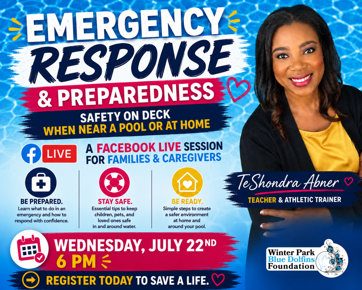 Image shows athletic trainer teshondra abner promoting an emergency preparedness class