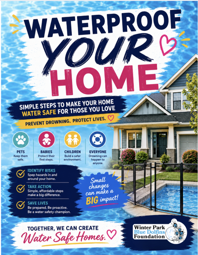image shows a home pool with the words waterproof your home