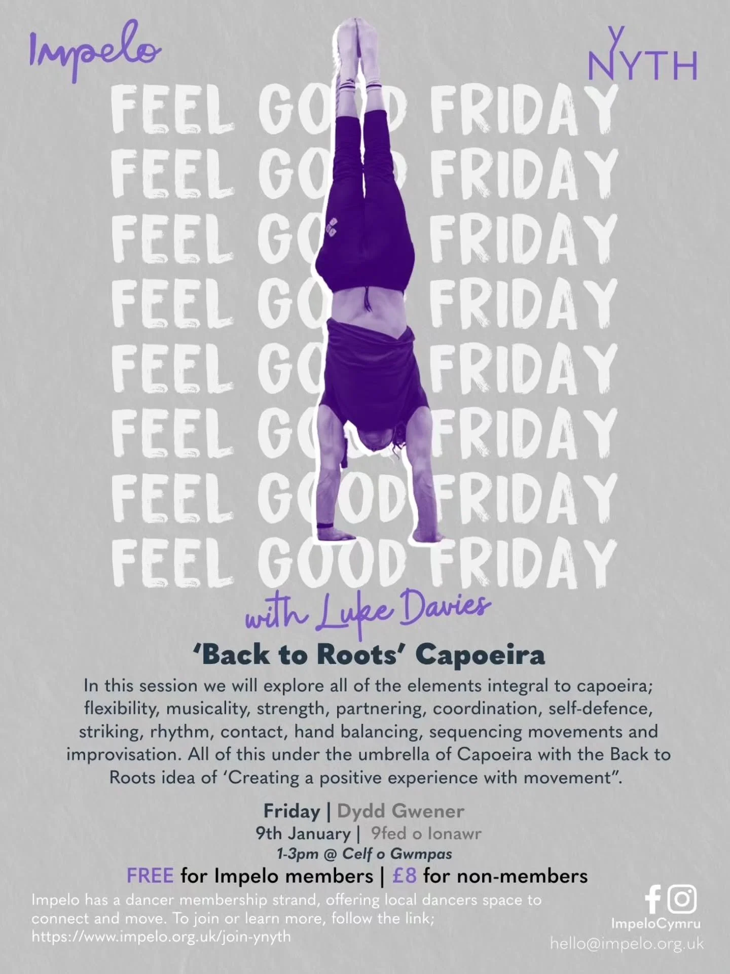 Join us on Friday 9th January @ Celf o Gwmpas for Feel Good Friday with Luke Davies ⭐️

Luke will be leading a session exploring all the elements integral to Capoeira under the 'Back to Roots' ethos of creating a positive experience with movement.
Lu