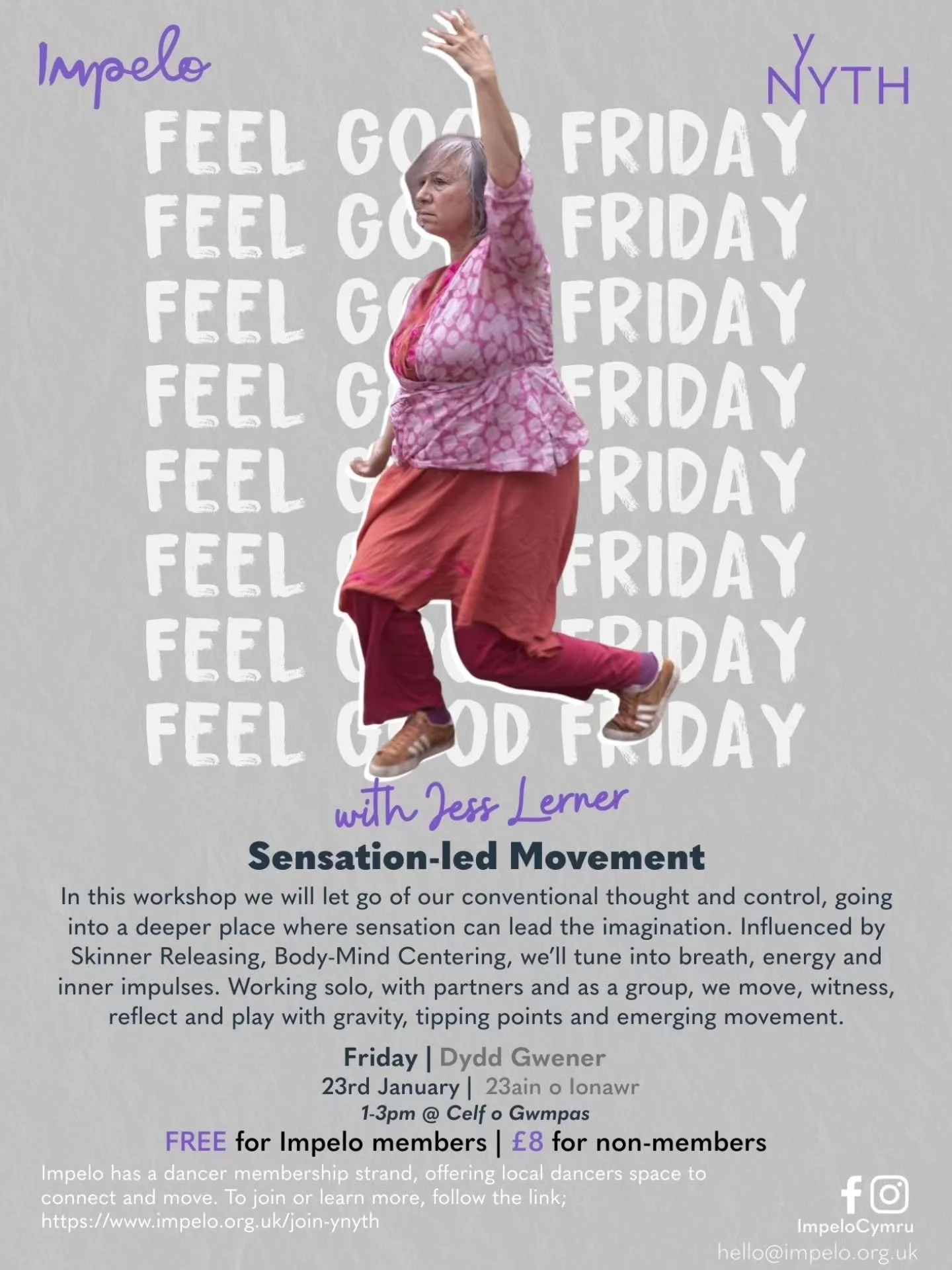 Join us on Friday 23rd January for Feel Good Friday with Jess Lerner ⭐️

Jess will be facilitating a movement session influenced by Skinner Releasing Technique, Authentic Movement, Body Mind Centering + Contact Improvisation. Jess' work involves danc