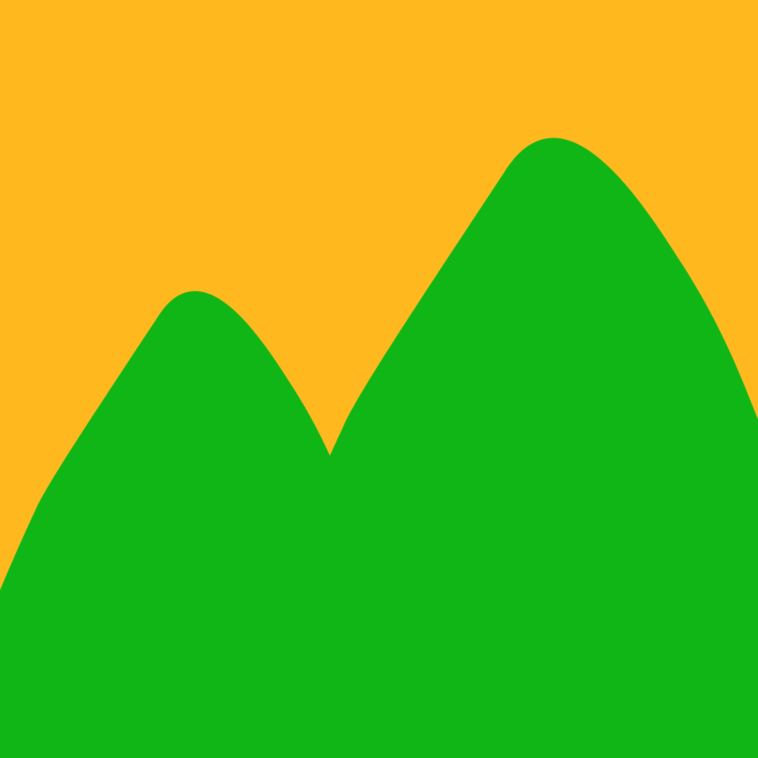 Simplified illustration of a landscape with green mountains and an orange sky.