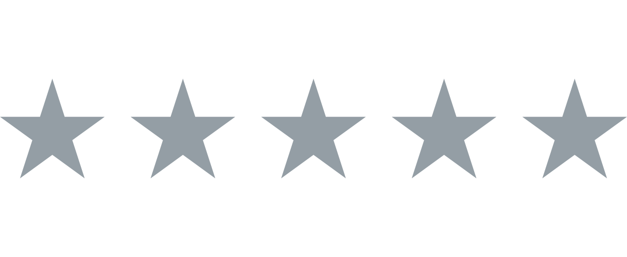 Five out of five stars rating graphic with black background and gray stars.
