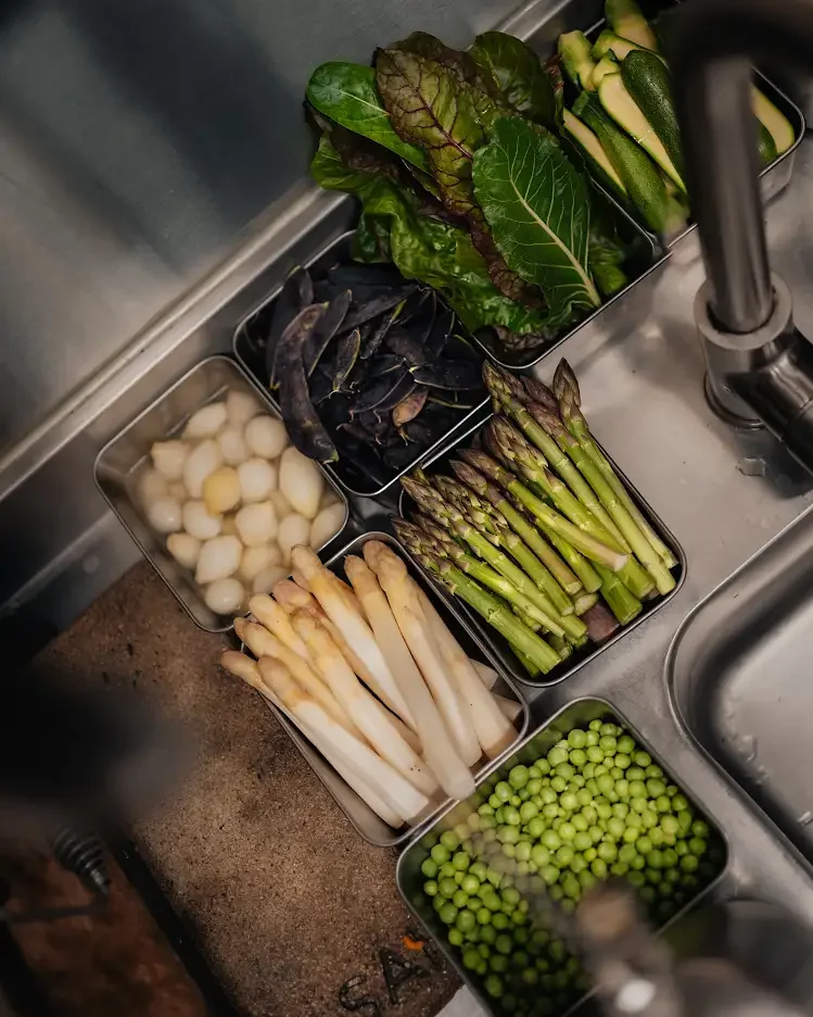 Seasonal vegetables prepared in the BAZ kitchen in Lisbon.