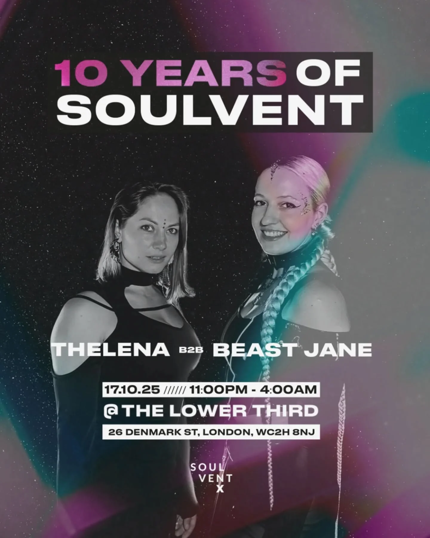 We&rsquo;re gassed to present a very special set at our next Soulvent night: @dj_thelena b2b @beast_jane 💥

🖤 TheLena &ndash; Ukrainian artist based in London, co-founder of @sounds_ukraine. With appearances across Europe (Korsakov, High Tea, Hospi