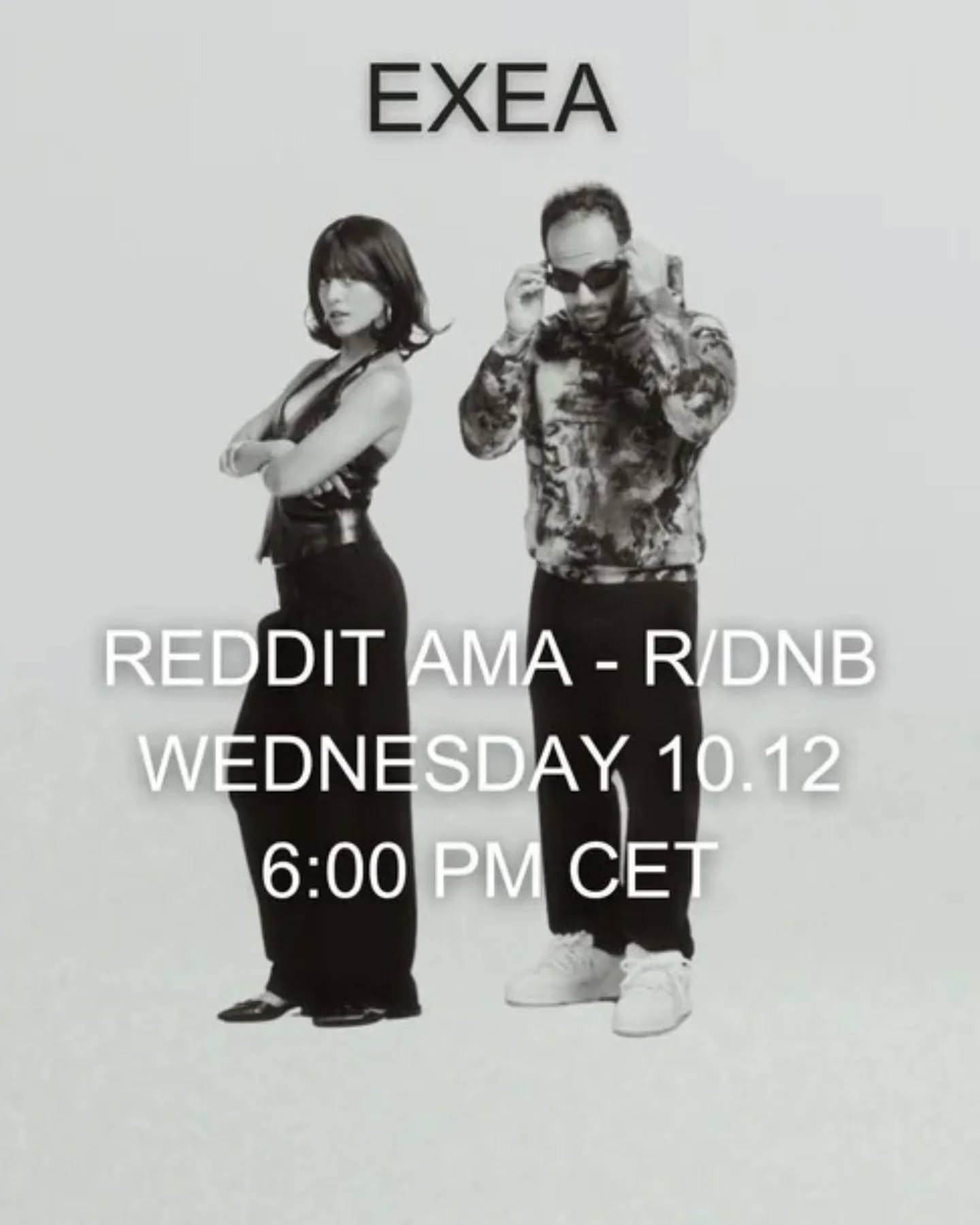 @we.r.exea are live on Reddit today doing an AMA over on r/dnb 🎤✨
Talking Raw Emotions, their brand-new music video, production, vocals, life, and everything in between.

Jump in + ask them anything: link in stories

Show them some love ❤️

#exea #r