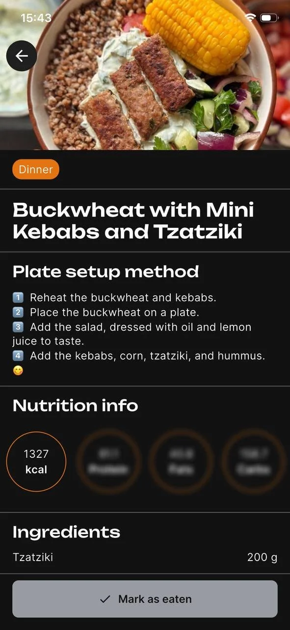 Buckwheat with Mini Kebabs and Tzatziki