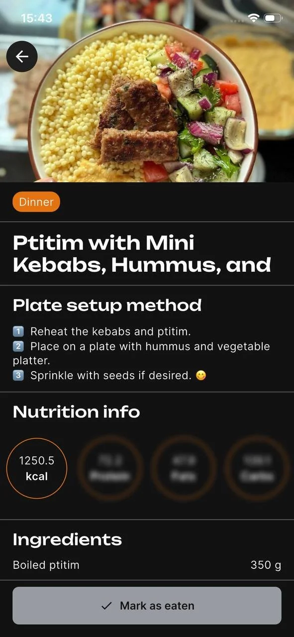 Ptitim with Mini Kebabs, Hummus, and Salad