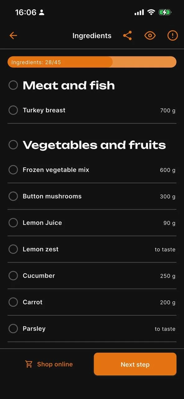 ready to go shopping list for each menu