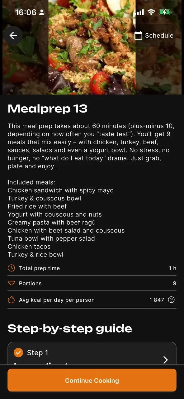 Meal prep preview with video and phote