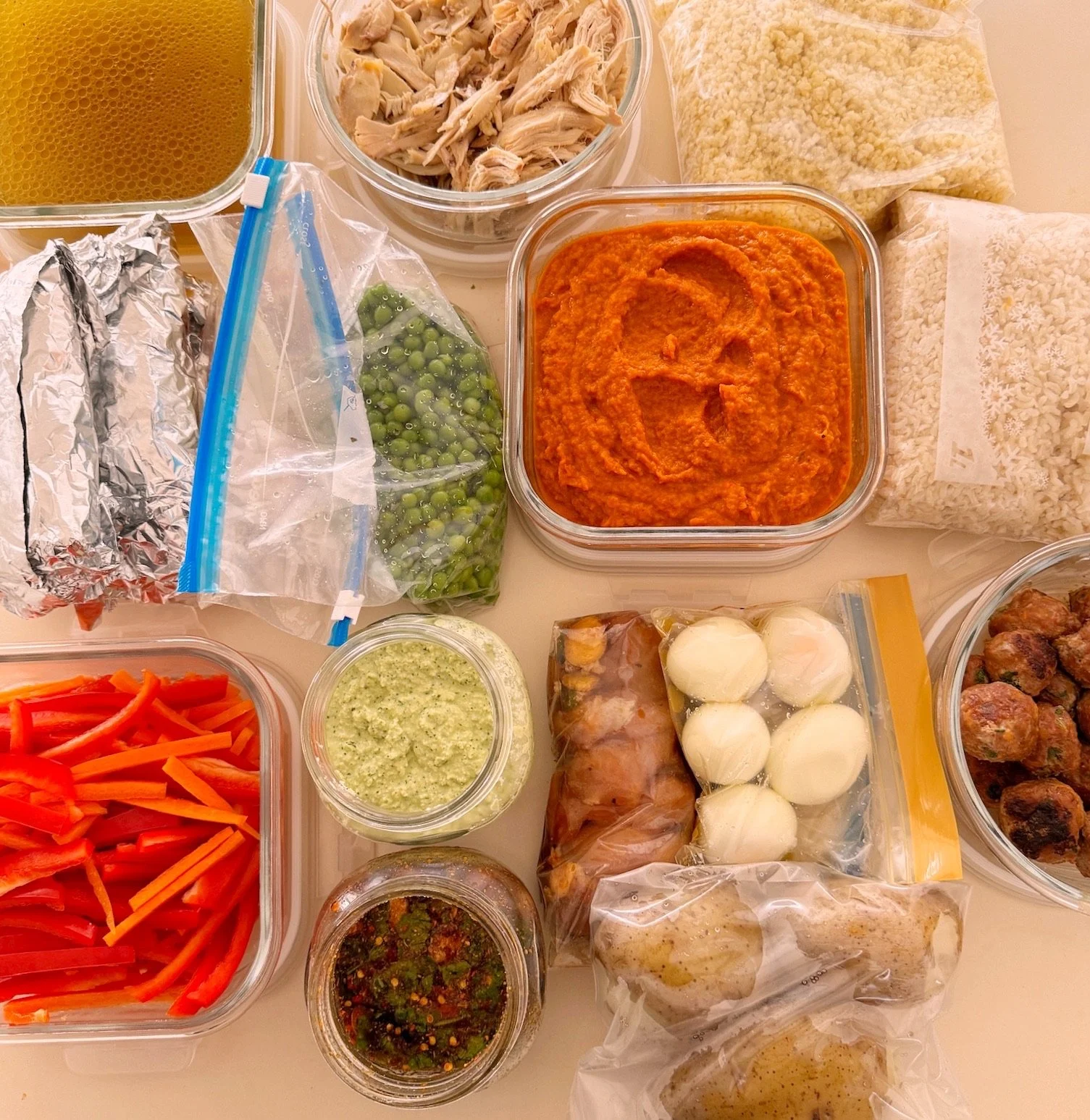 Comparison of traditional meal prep containers with identical meals versus ingredient-based meal prep with mix-and-match components