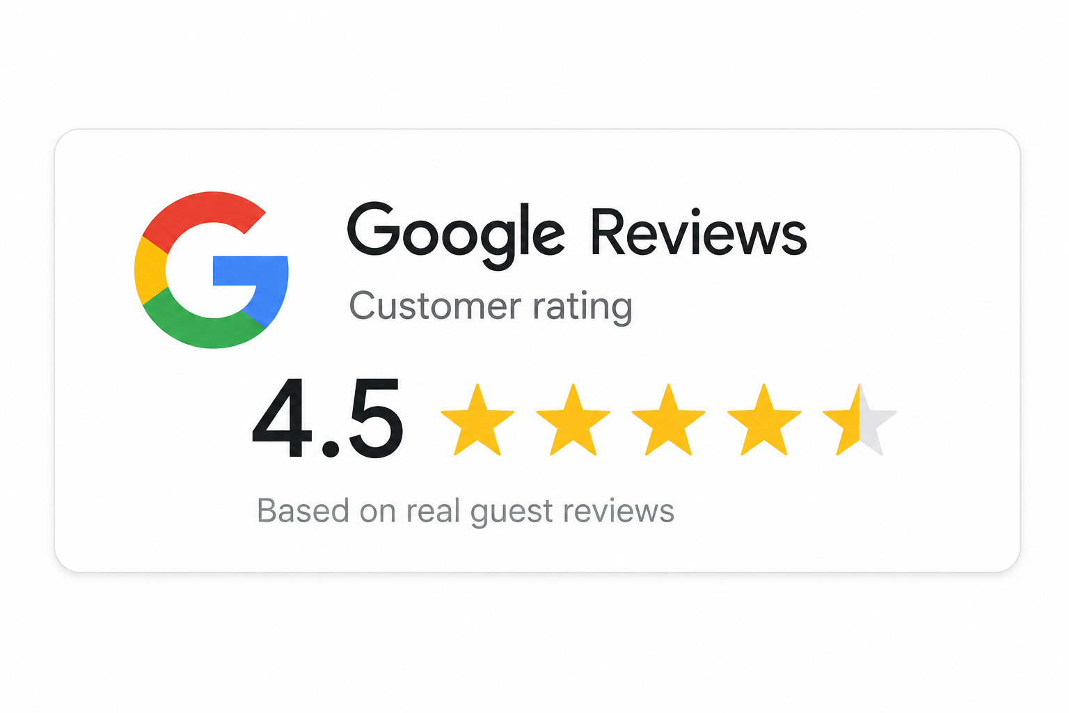 Google Reviews customer rating badge showing 4.5 stars based on real guest reviews.